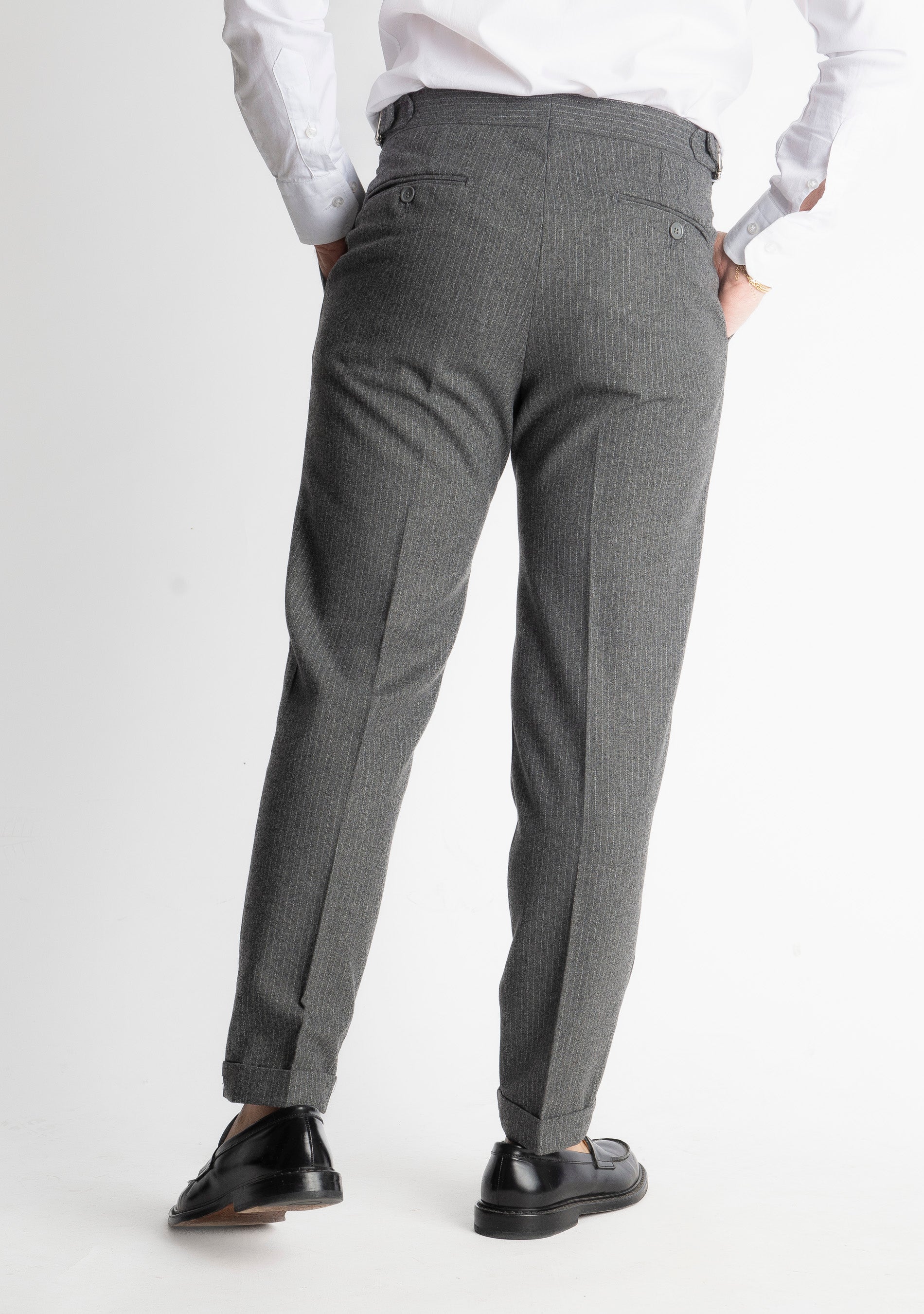 Pantalone TO8025 Doppia Fibbia Wool Gessato Grigio