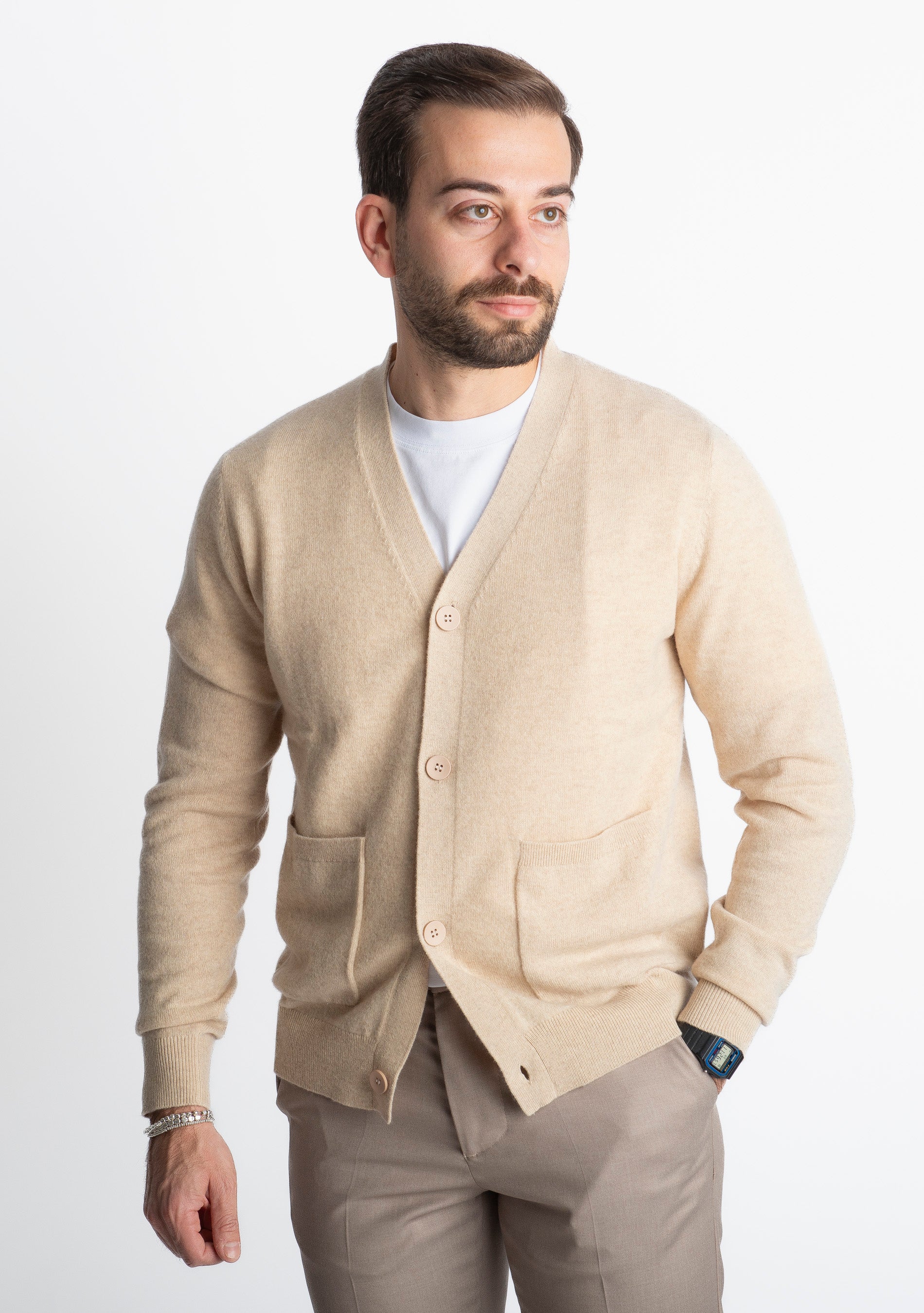 Cardigan In Cashmere CA33 Beige