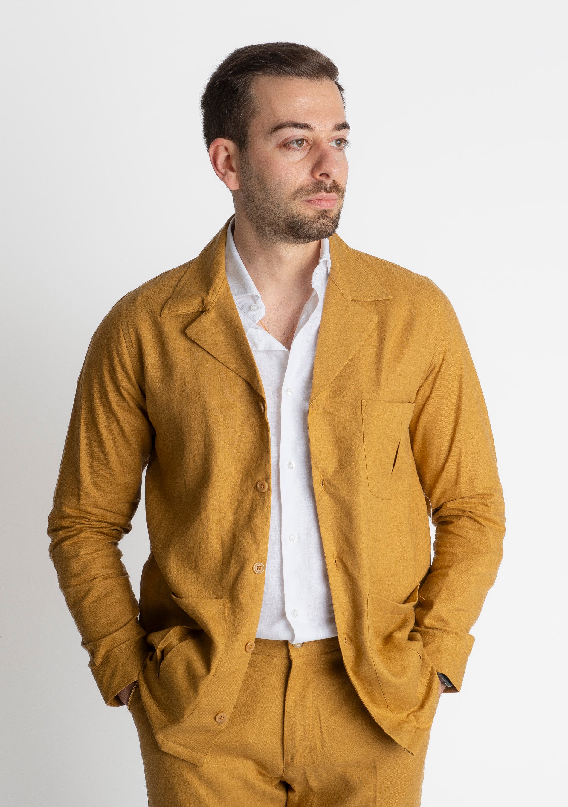 Giacca Sahariana in Lino TO1056 Ocra