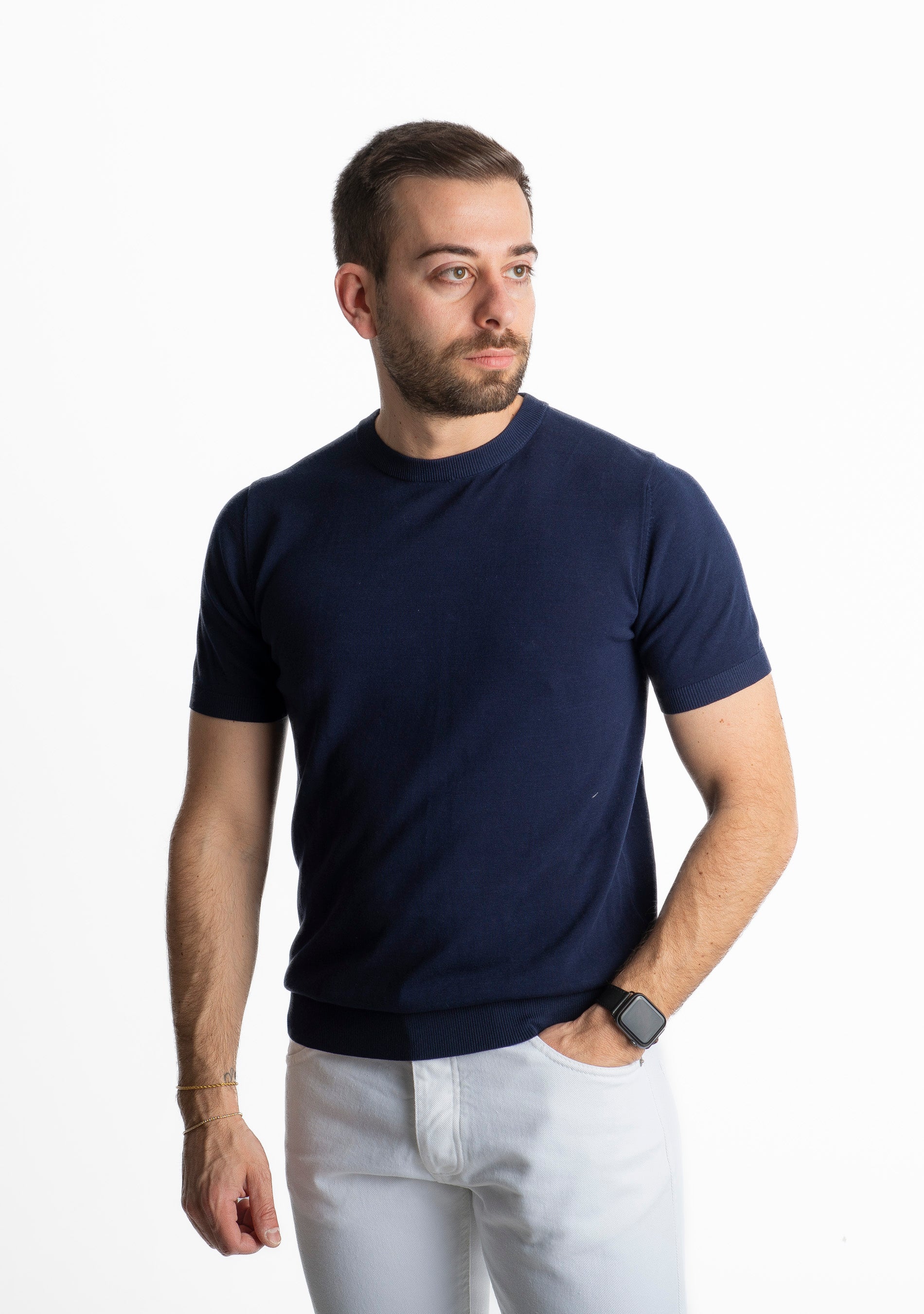 T-shirt in Maglia Premium Cotton Blu