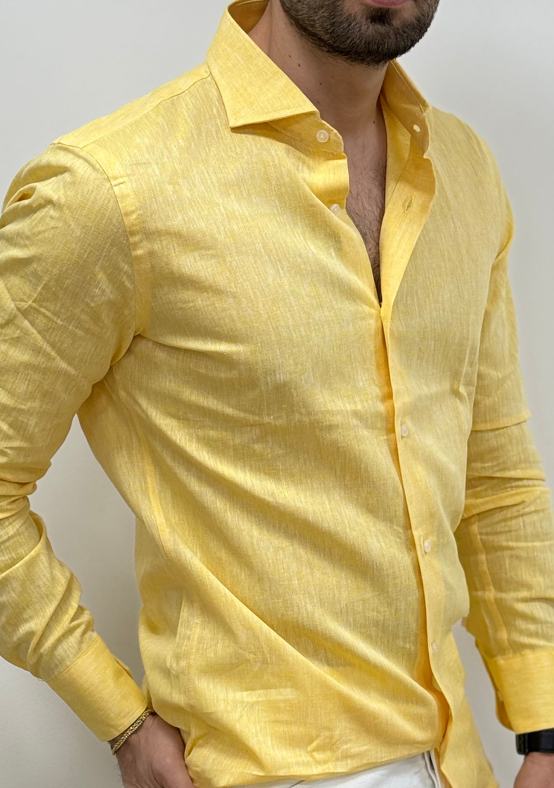 Camicia Uomo Lino Gialla