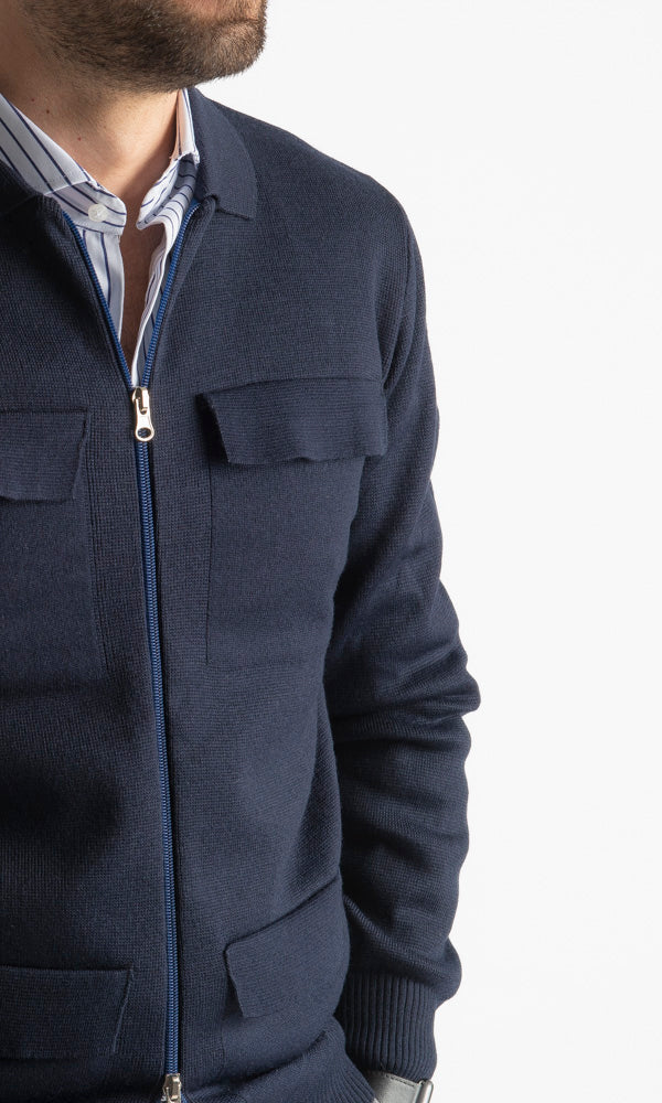 Giacca In Maglia Doppio Cursore Blu