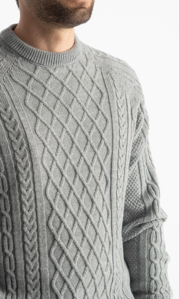 Maglione In Lana Con Treccia Grigio