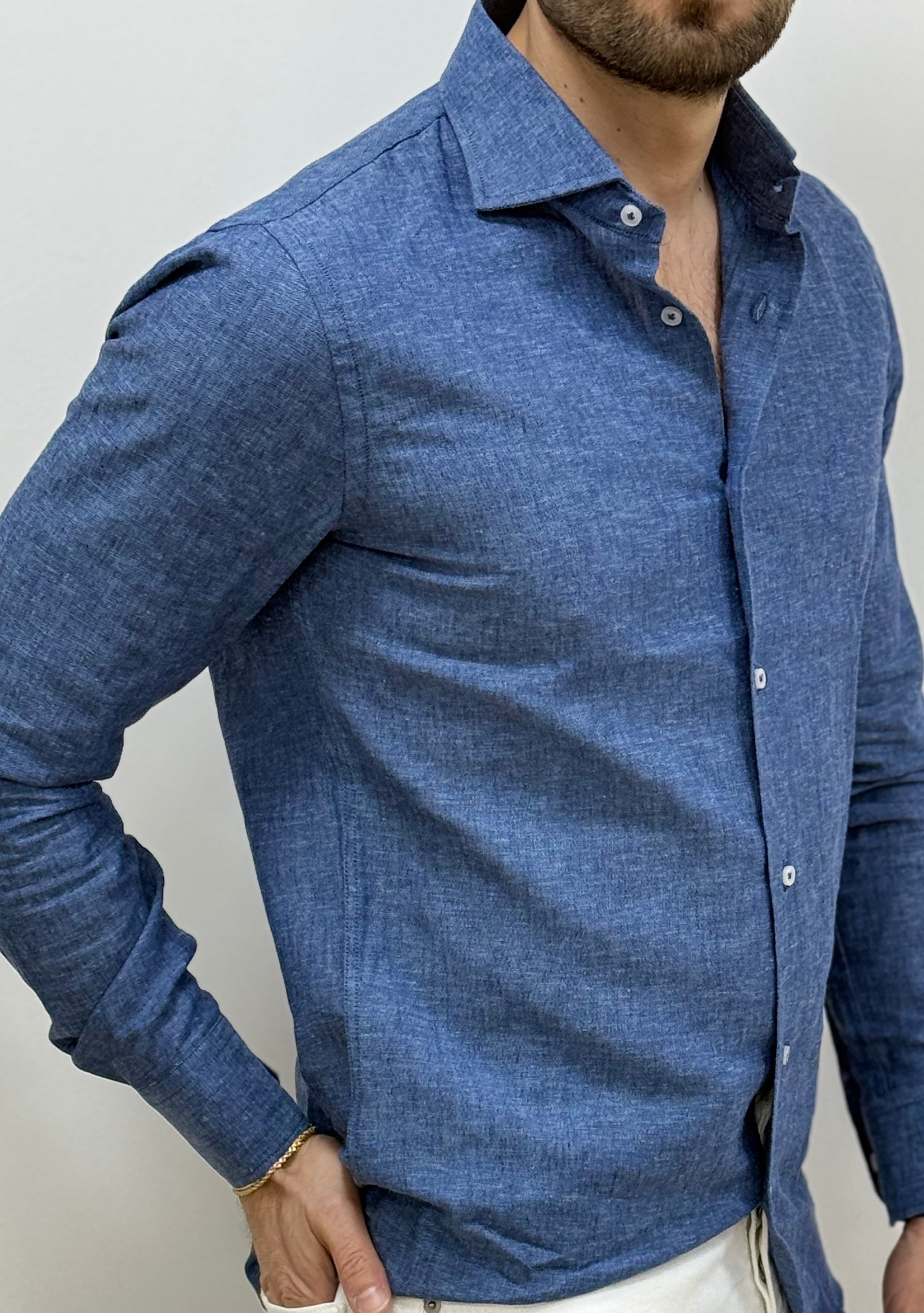 Camicia Uomo Lino Blu Jeans