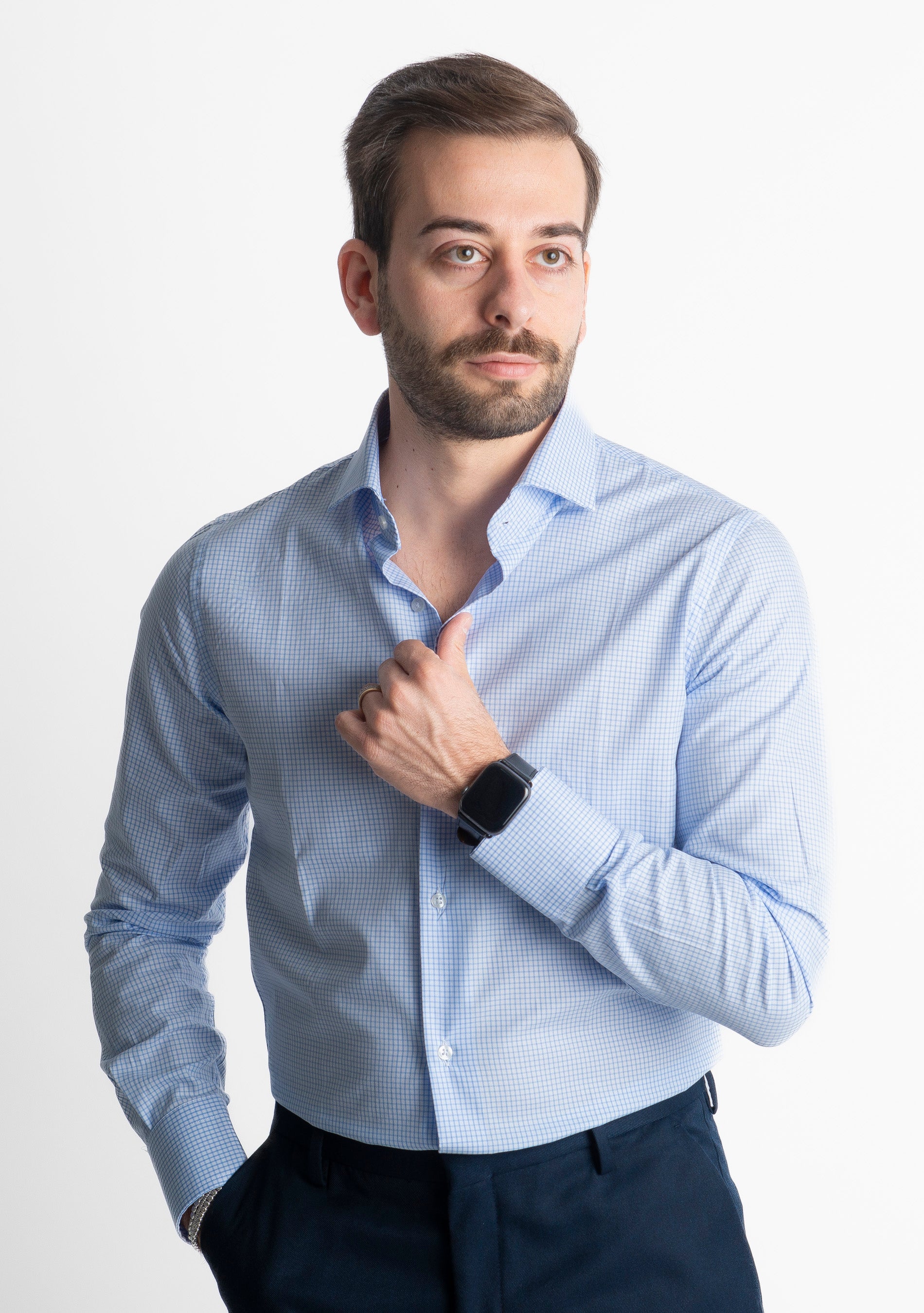 Camicia Bari Quadretti Celeste