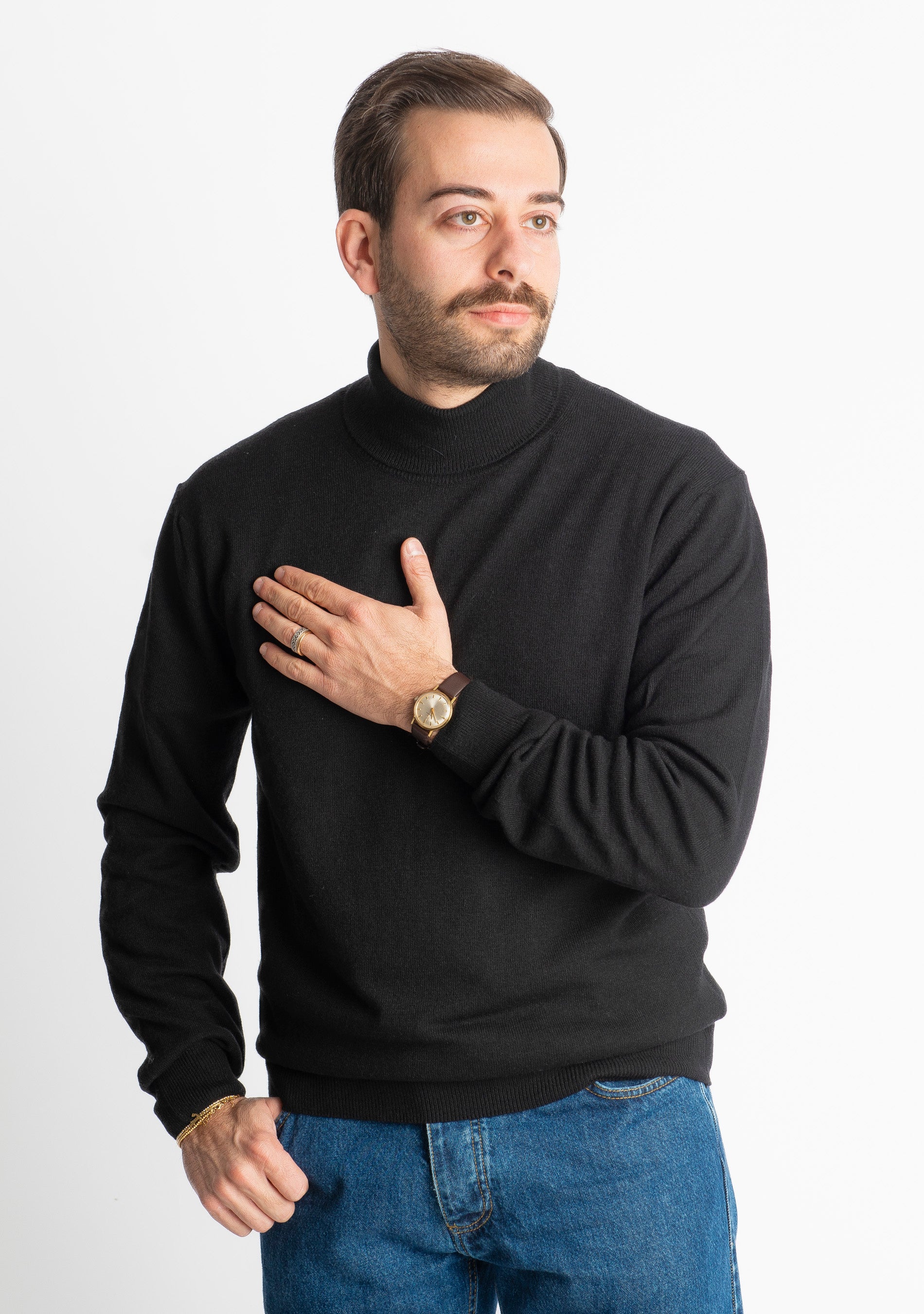 Maglioncino Collo Alto Misto Cashmere Nero