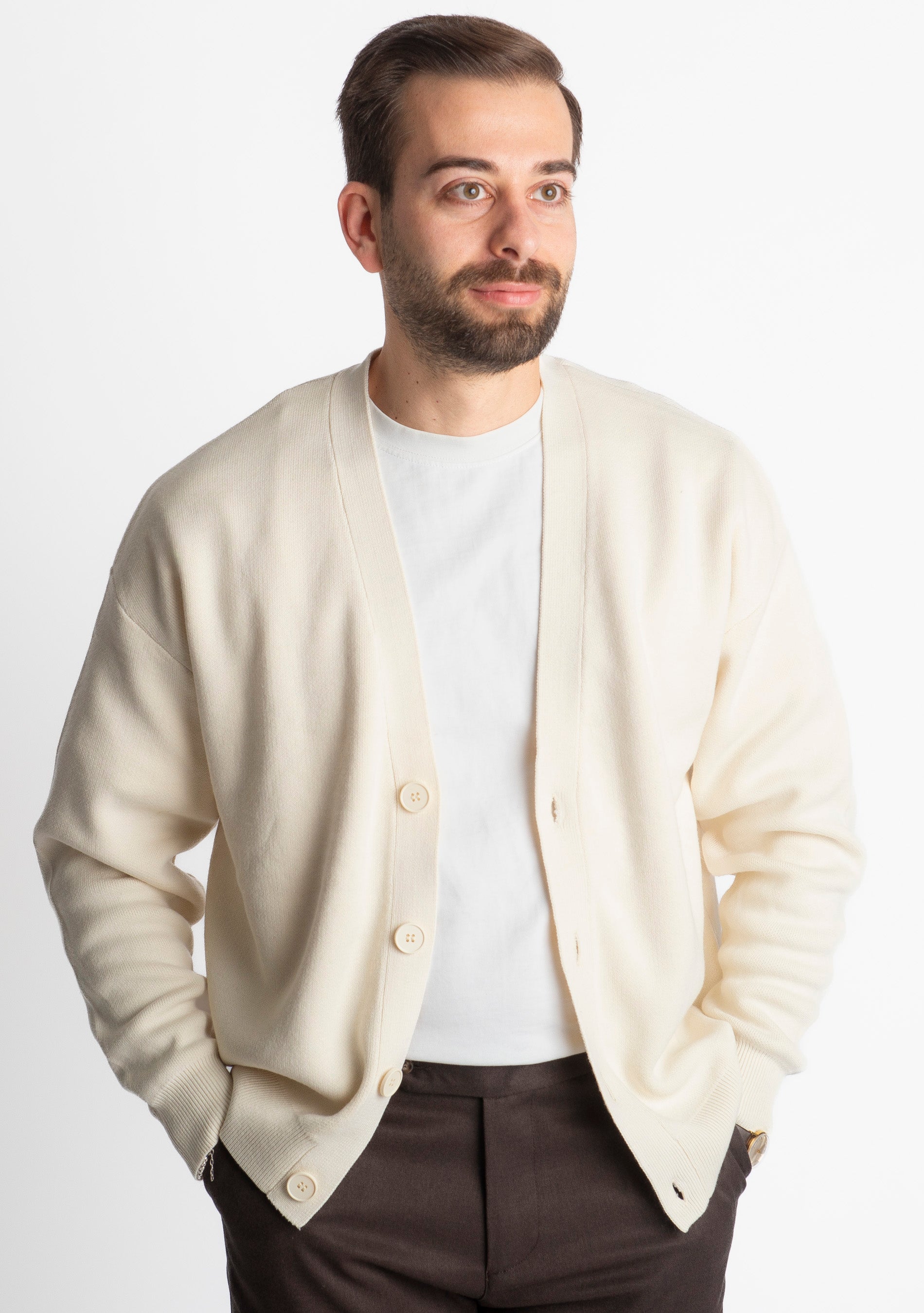 Cardigan Relax-fit W8602 Panna