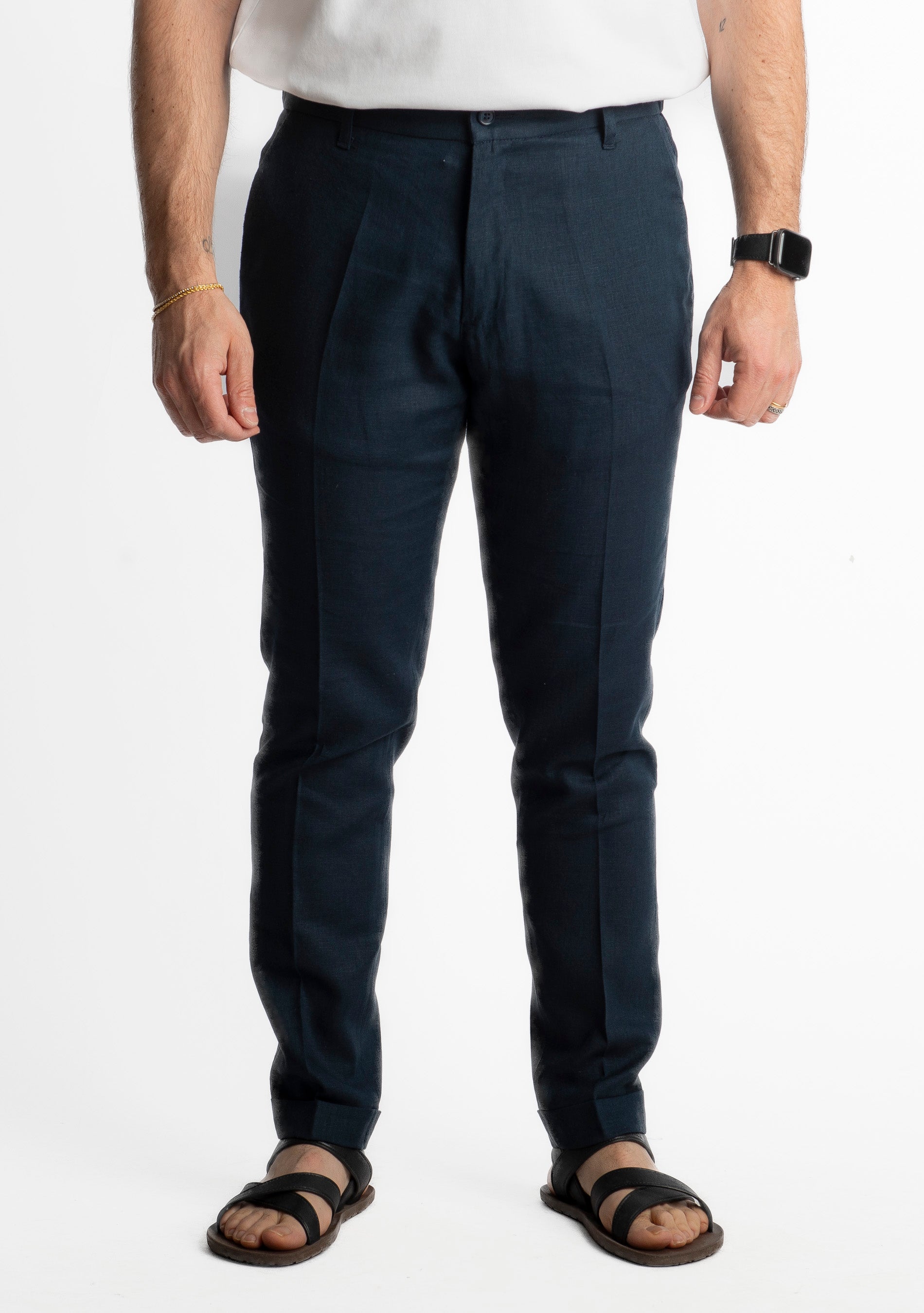 Pantalone in Lino con Elastico TO8007 Blu