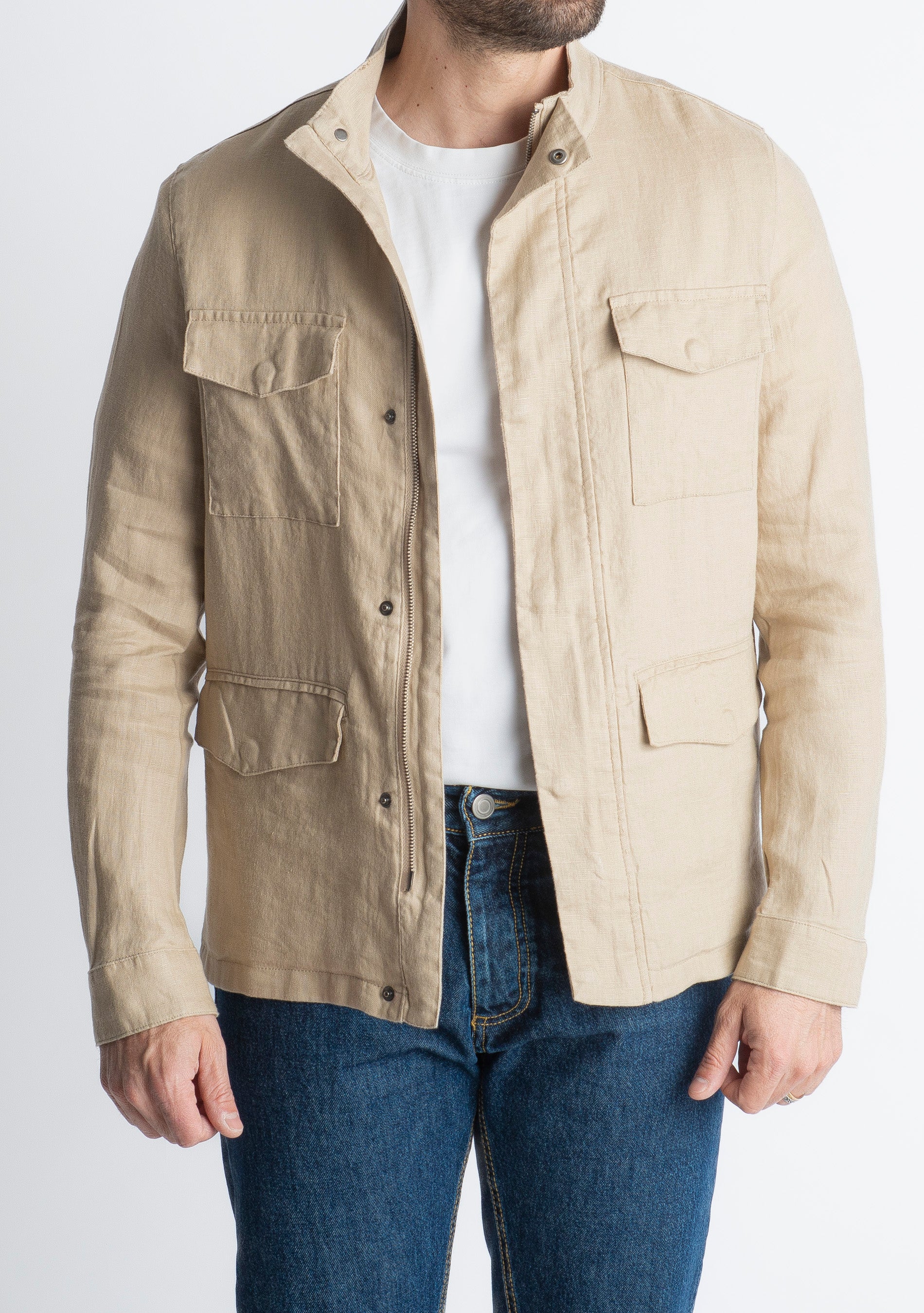 Field Jacket 100% Lino Beige