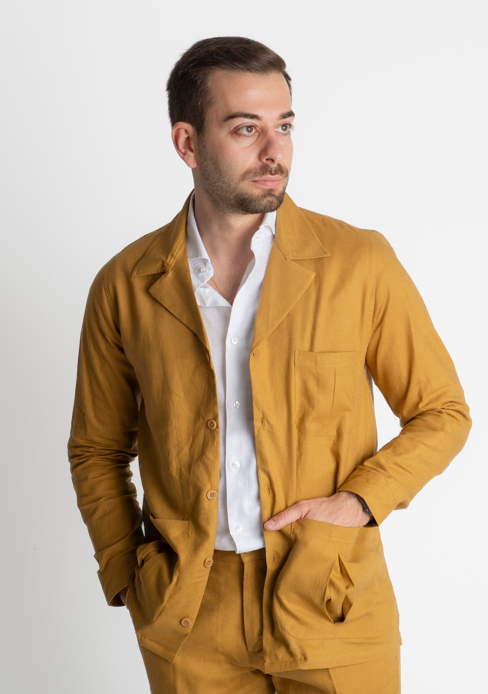 Giacca Sahariana in Lino TO1056 Ocra