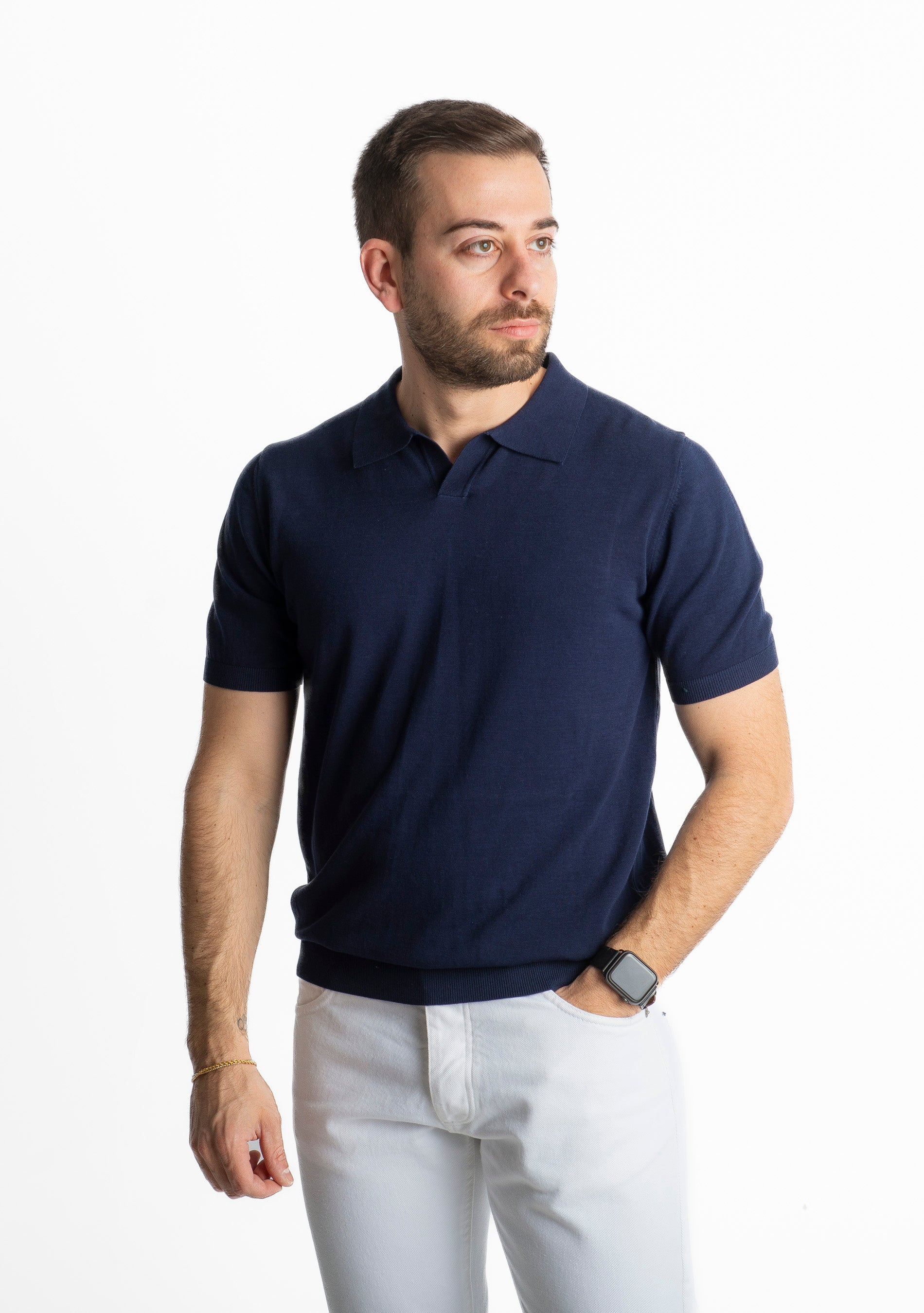 Polo Collo Derby Cotton Premium Blu