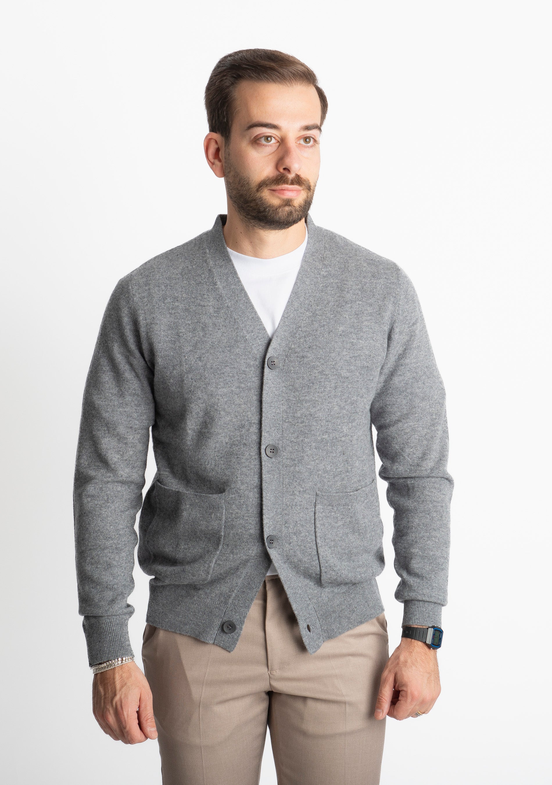 Cardigan In Cashmere CA33 Grigio