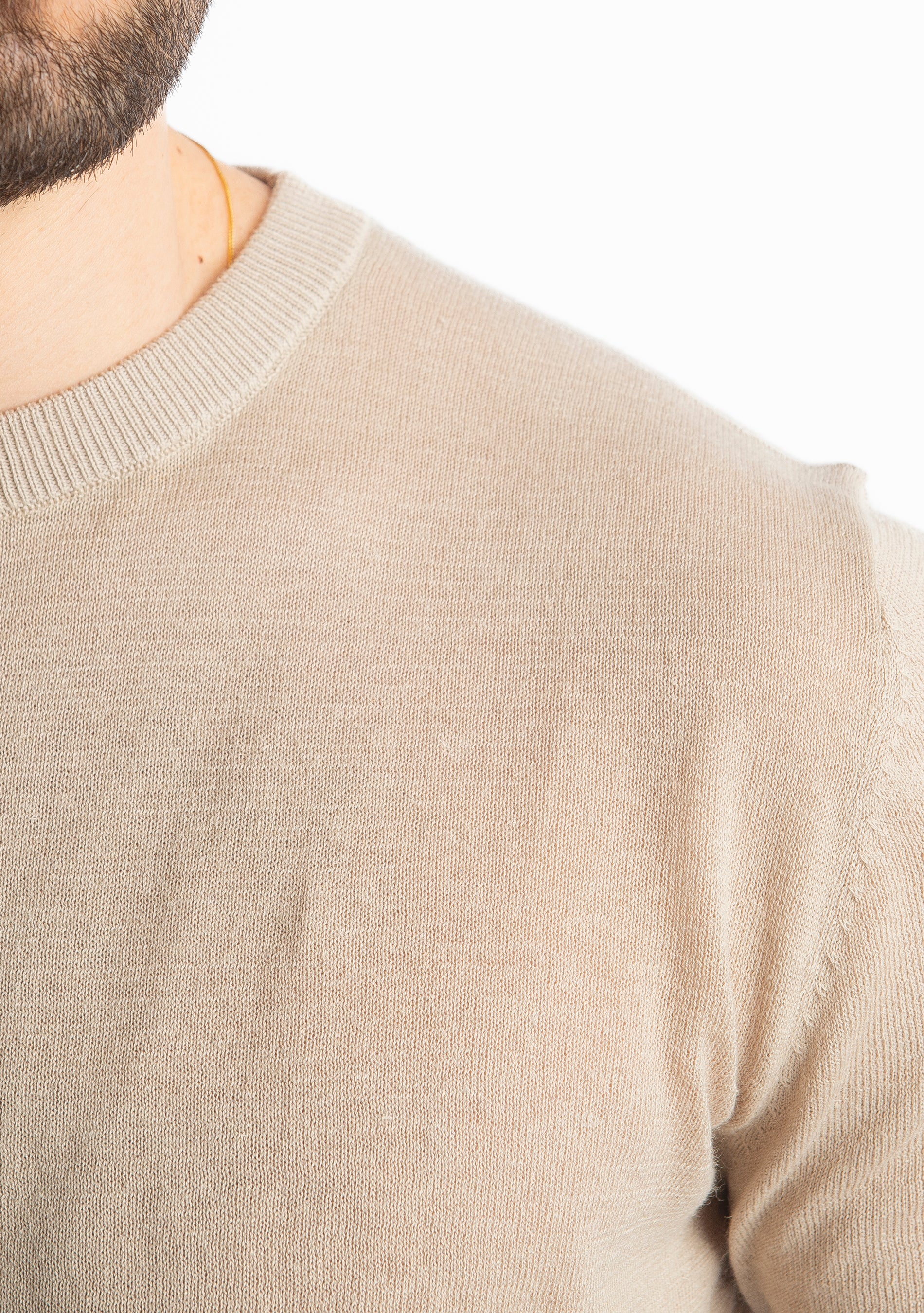 T-Shirt Girocollo Lino E Cotone Tortora