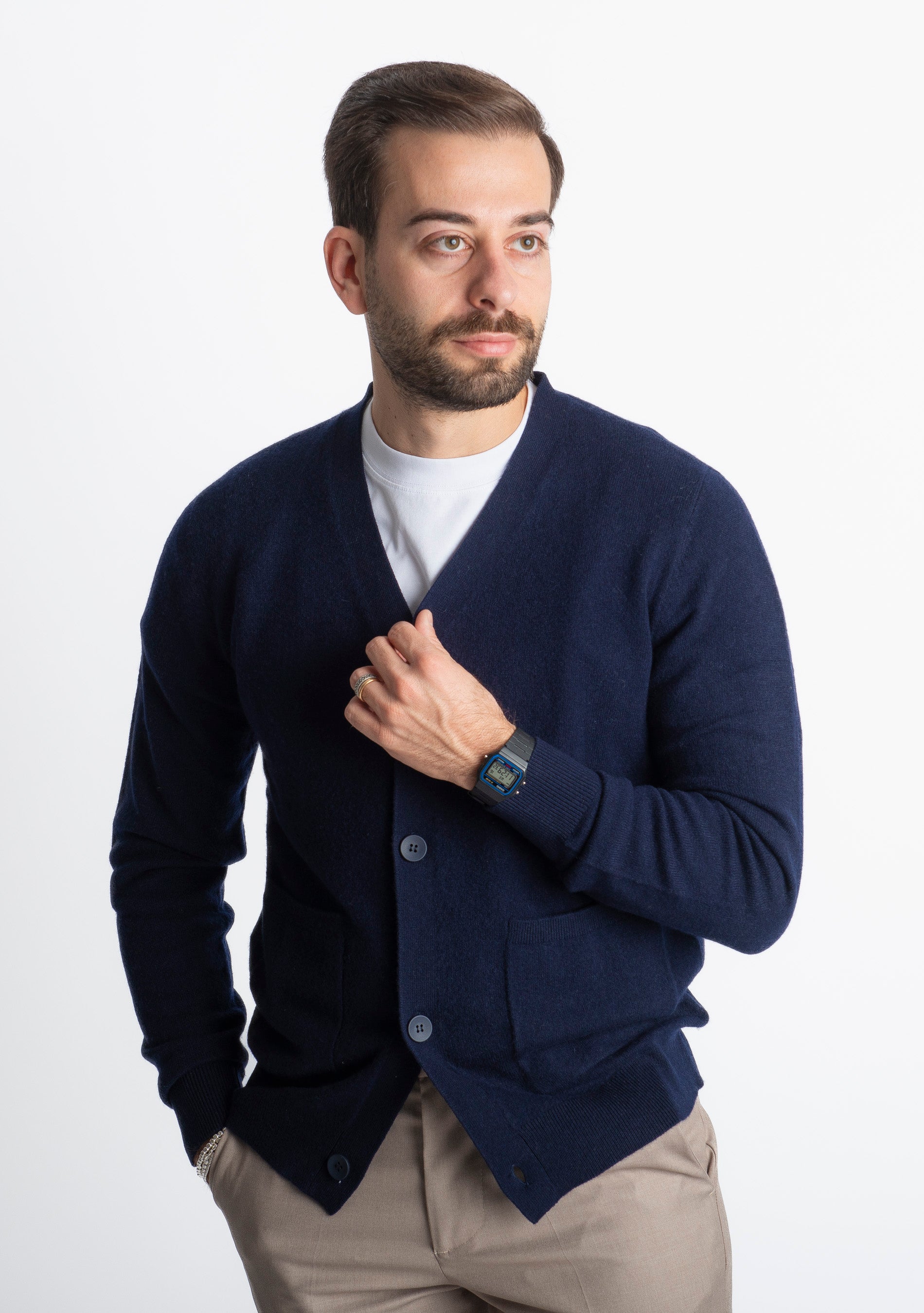 Cardigan In Cashmere CA33 Blu