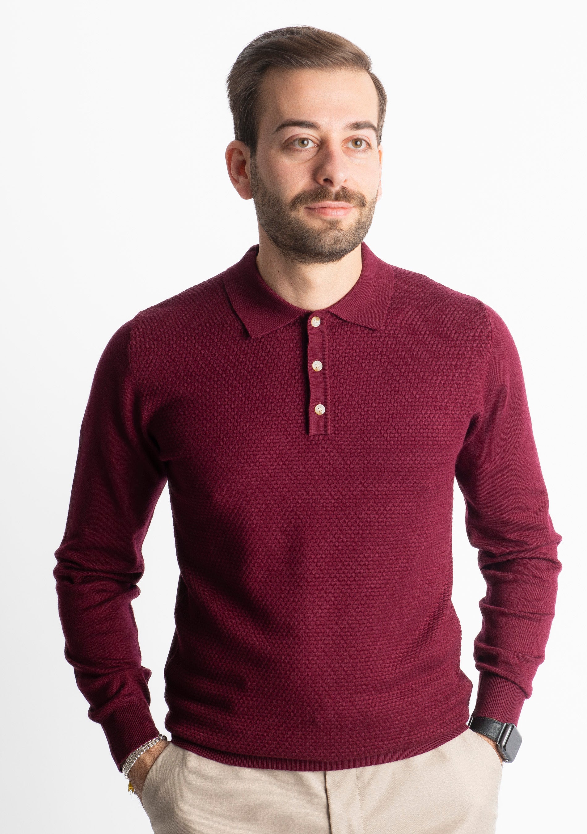 Polo in Maglia M933 Bordeaux
