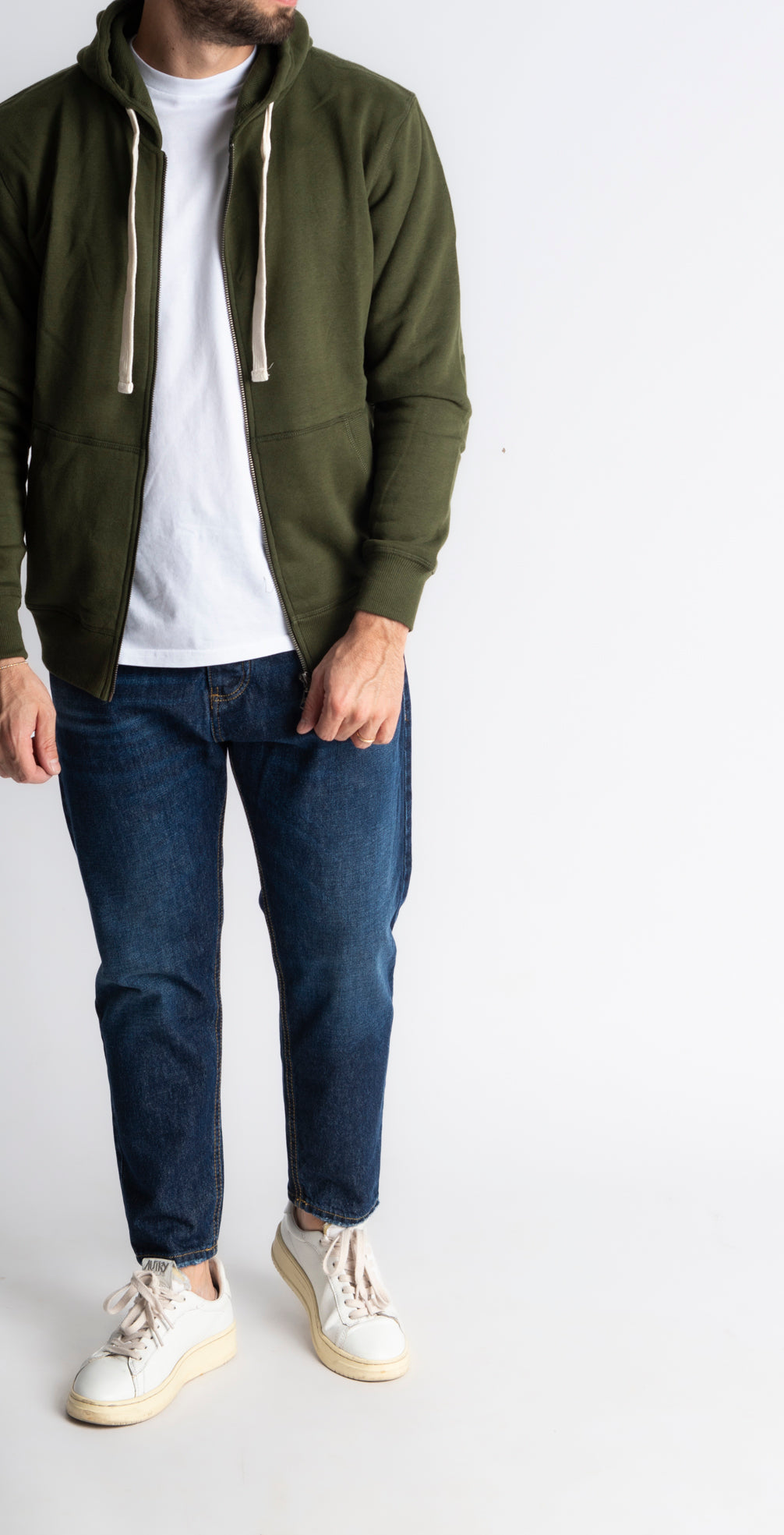 Felpa Con Zip Verde Militare