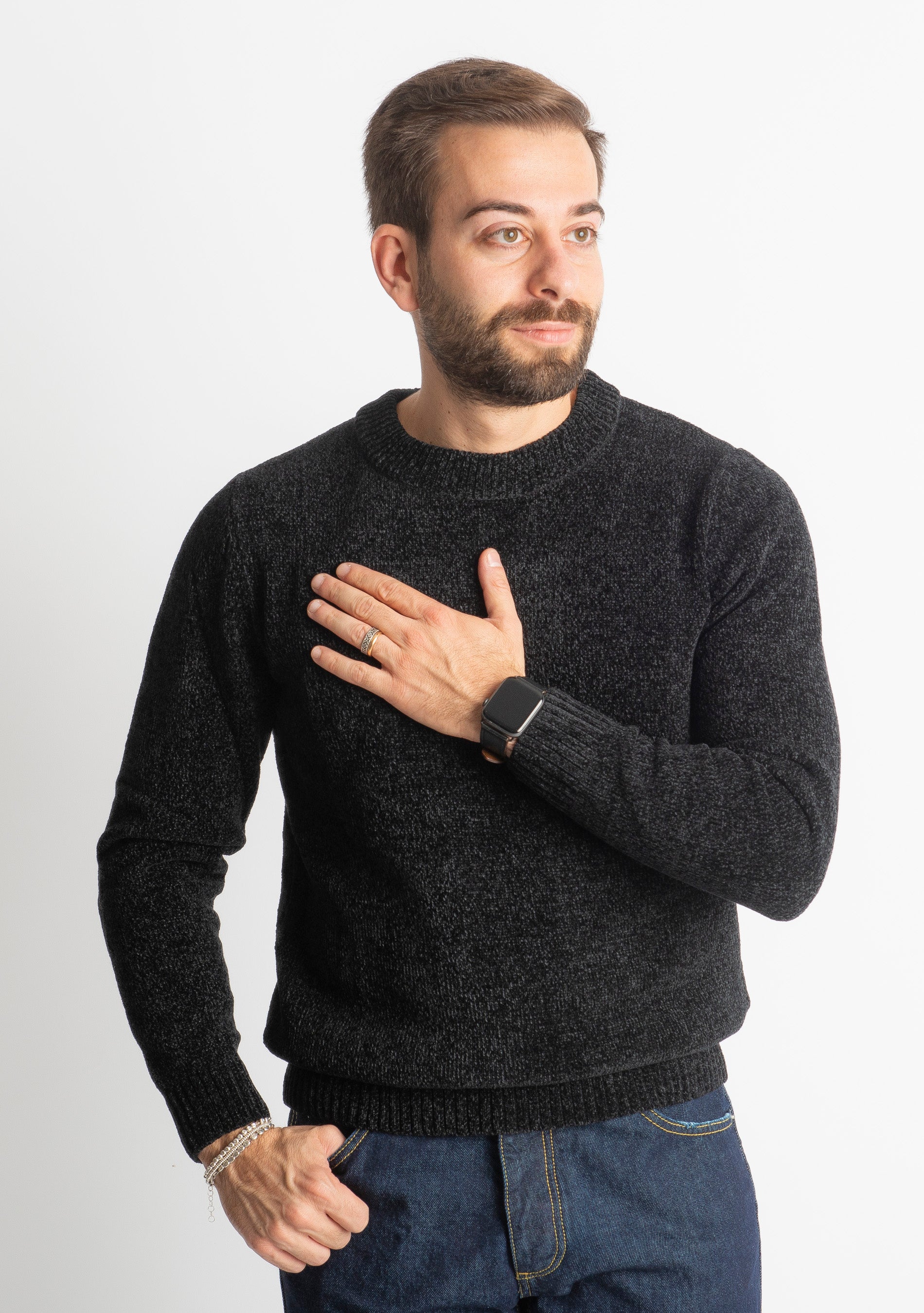 Maglione in Ciniglia 21027 Nero