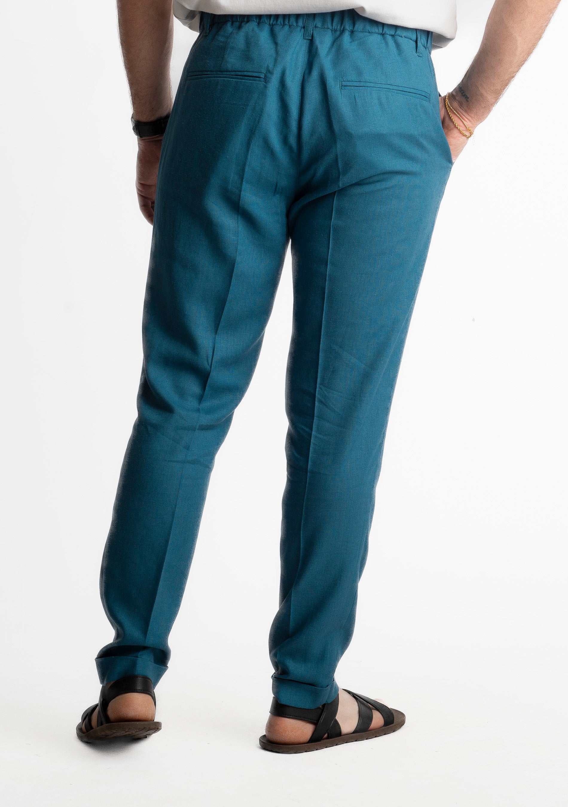 Pantalone in Lino con Elastico TO8007 Ottanio