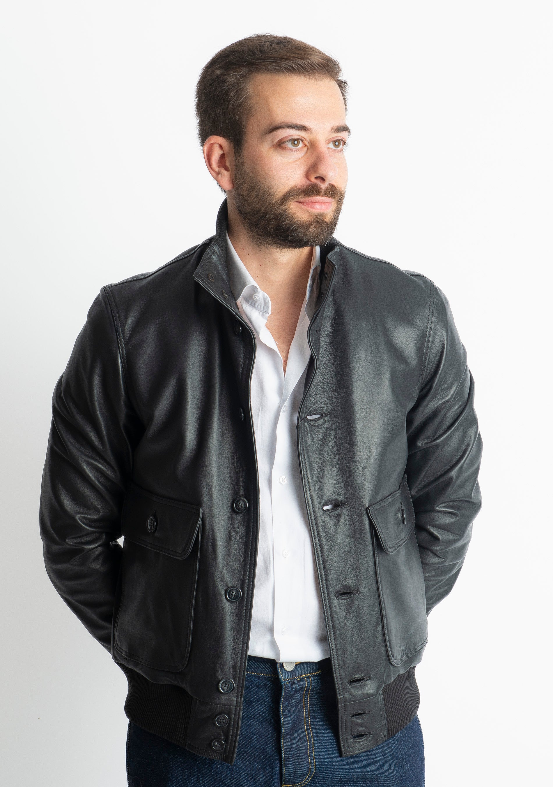 Giubbino Bomber Vera Pelle Nero