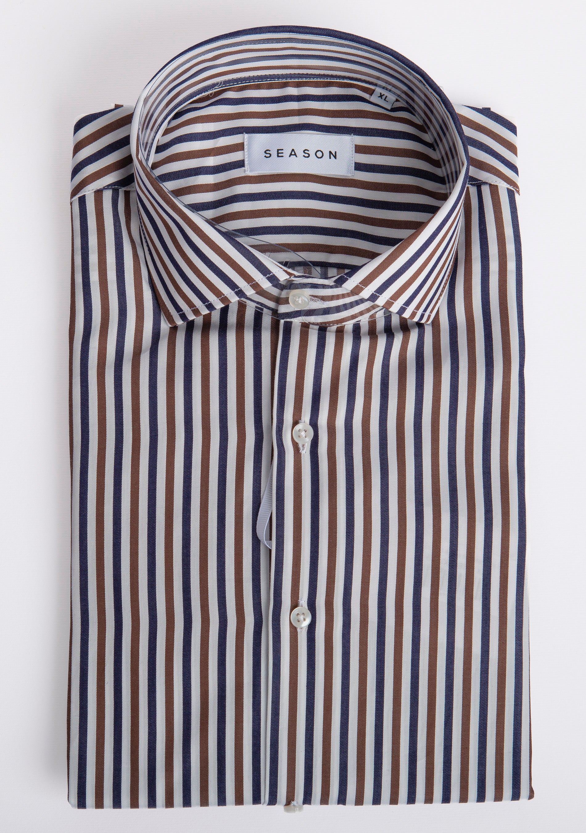 Camicia Twill Rigata Blu/Marrone 295