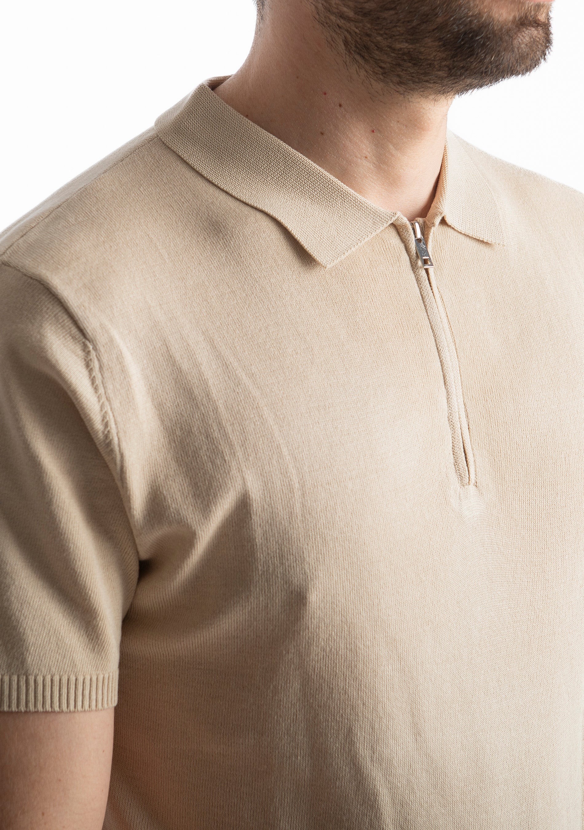 Polo con Zip Uomo Beige