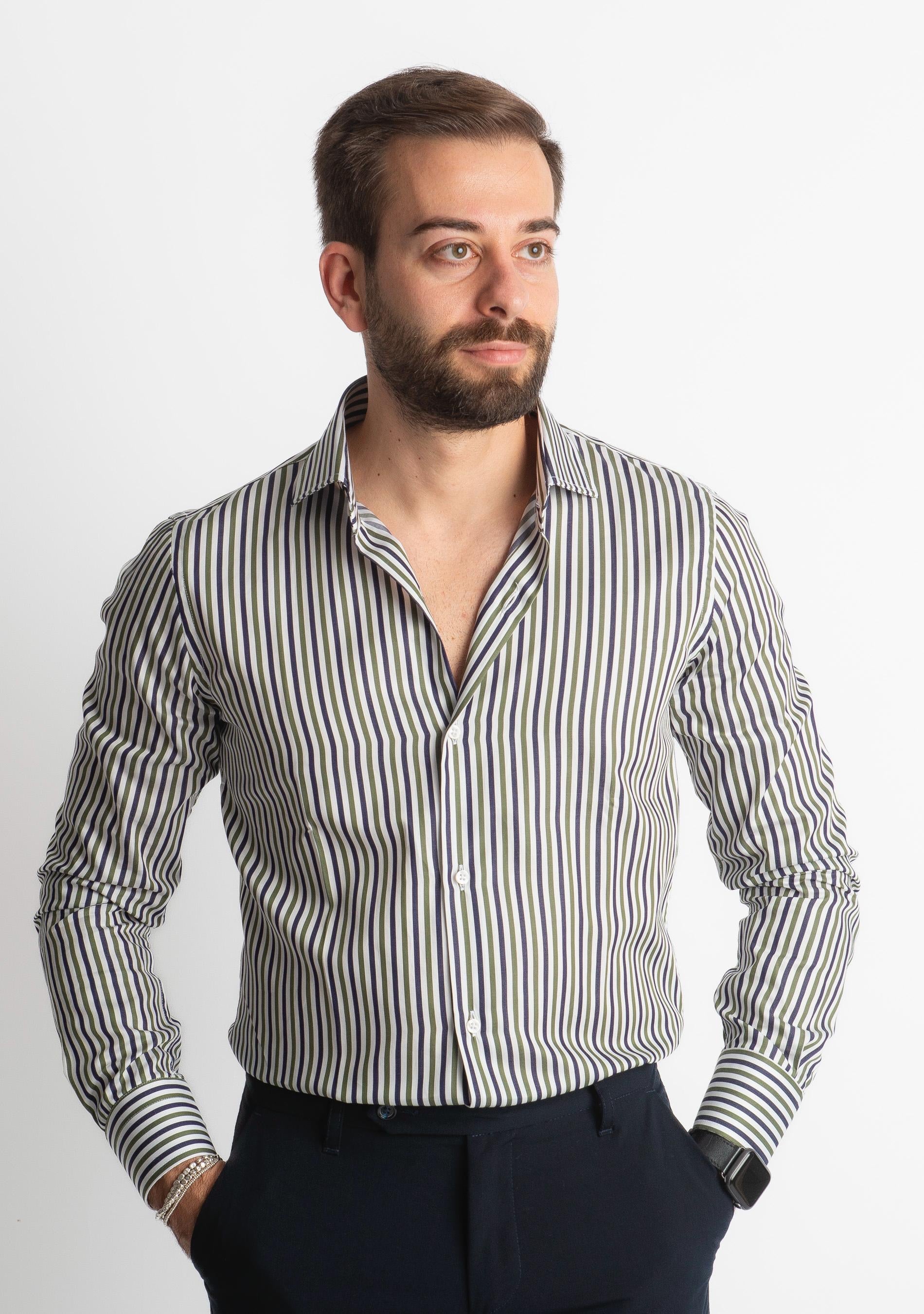 Camicia Rigata Blu / Verde 500