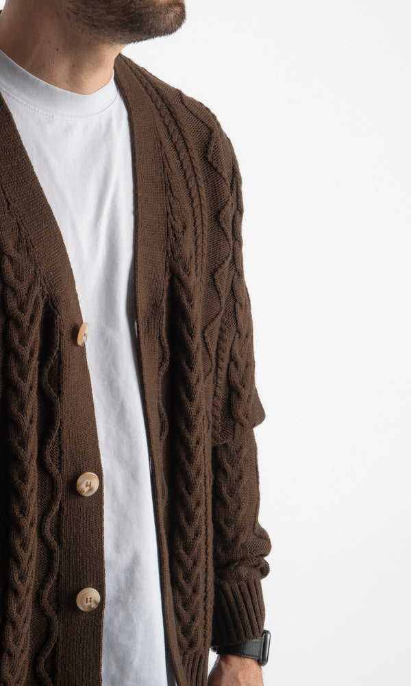 Cardigan In Lana Con Treccia Moro