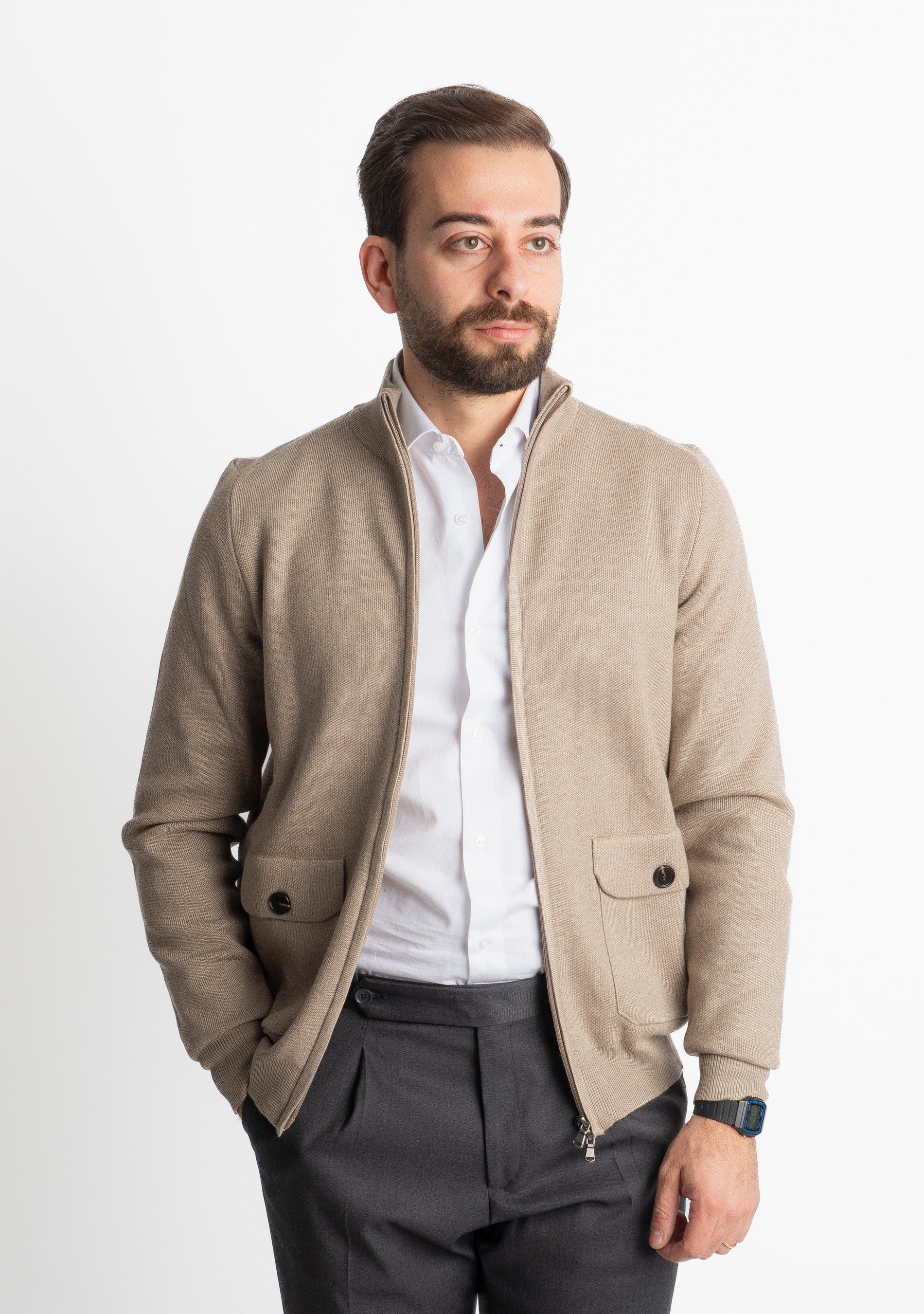 Cardigan Con Zip 251167 Tortora