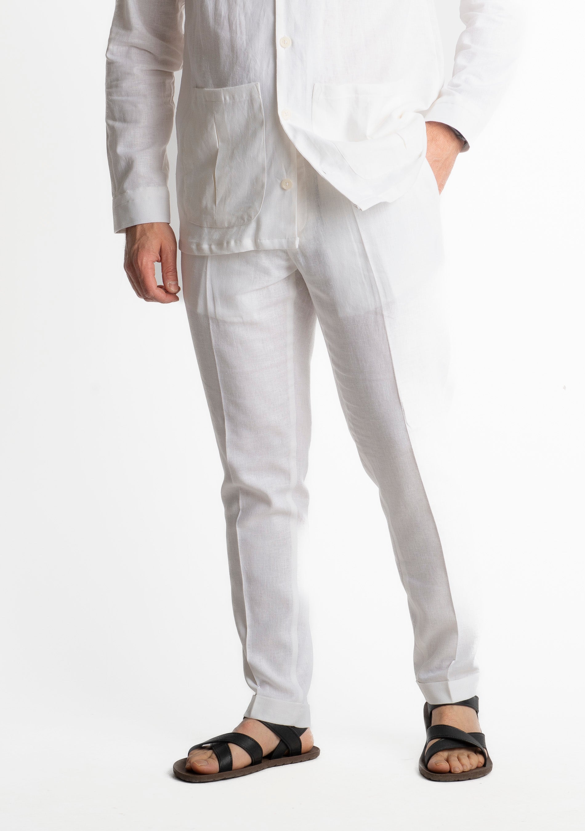 Pantalone in Lino con Elastico TO8007 Bianco