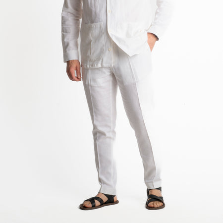 Pantalone in Lino con Elastico TO8007 Bianco