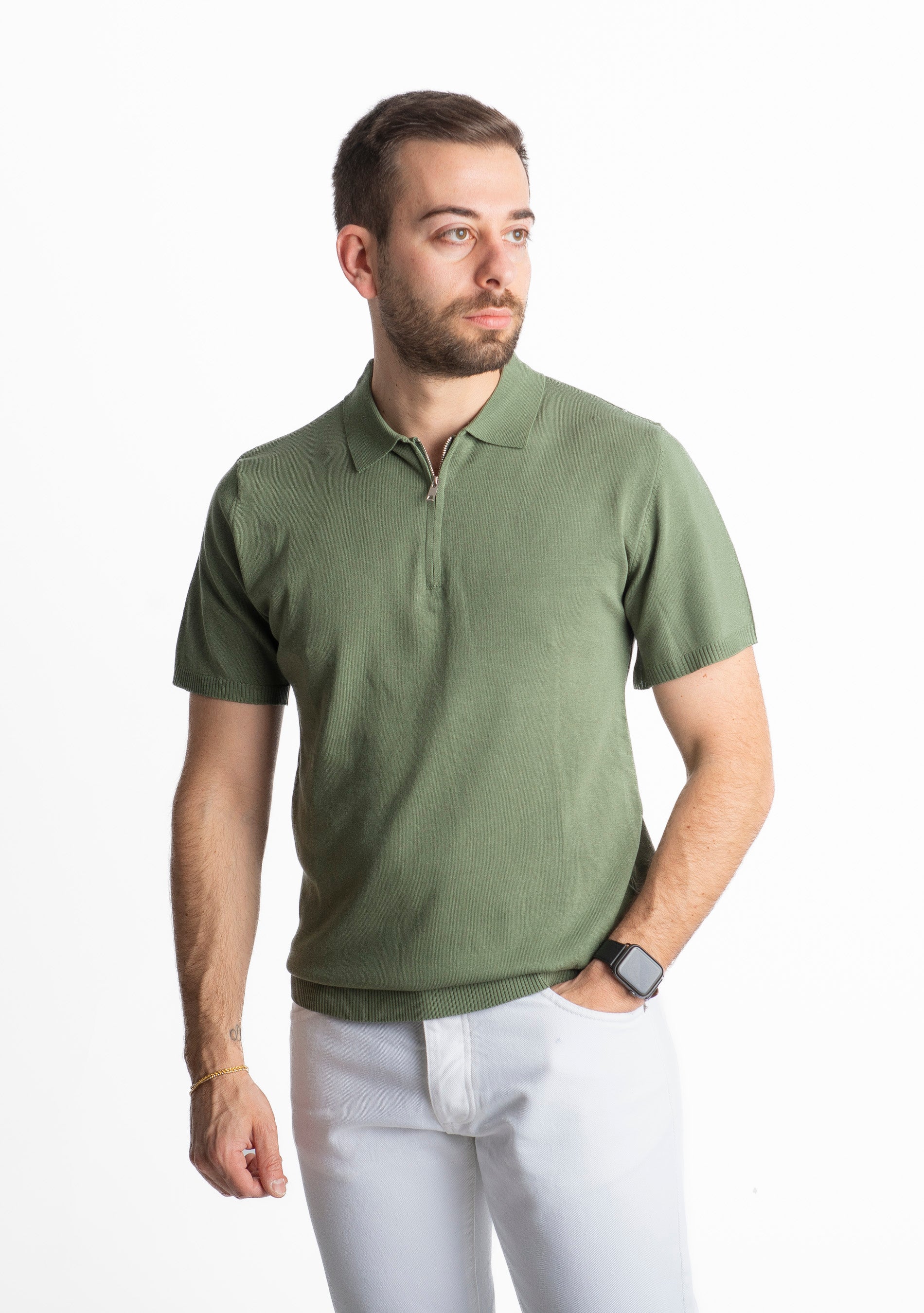 Polo con Zip Uomo Verde