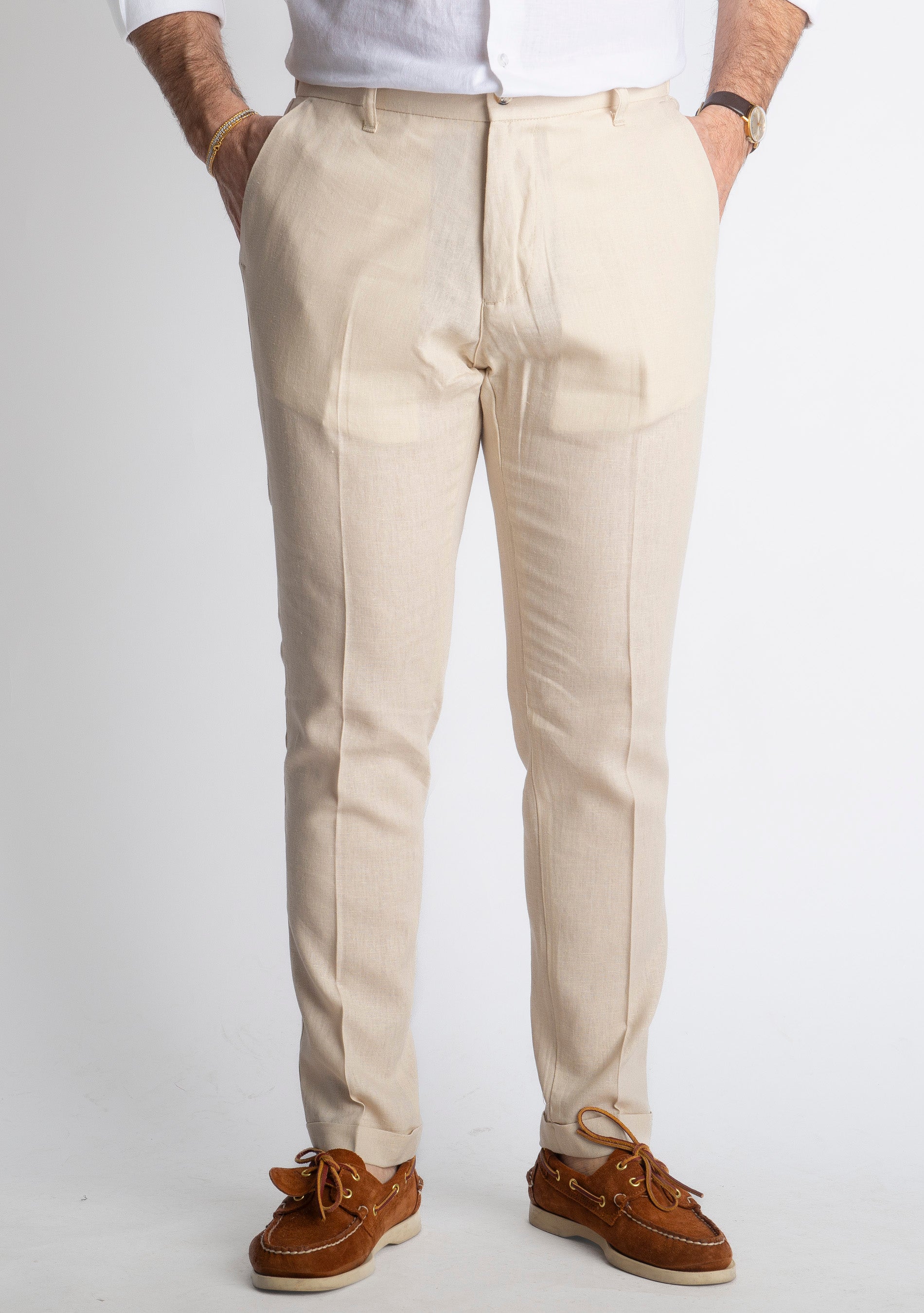 Pantalone in Lino con Elastico TO8007 Beige