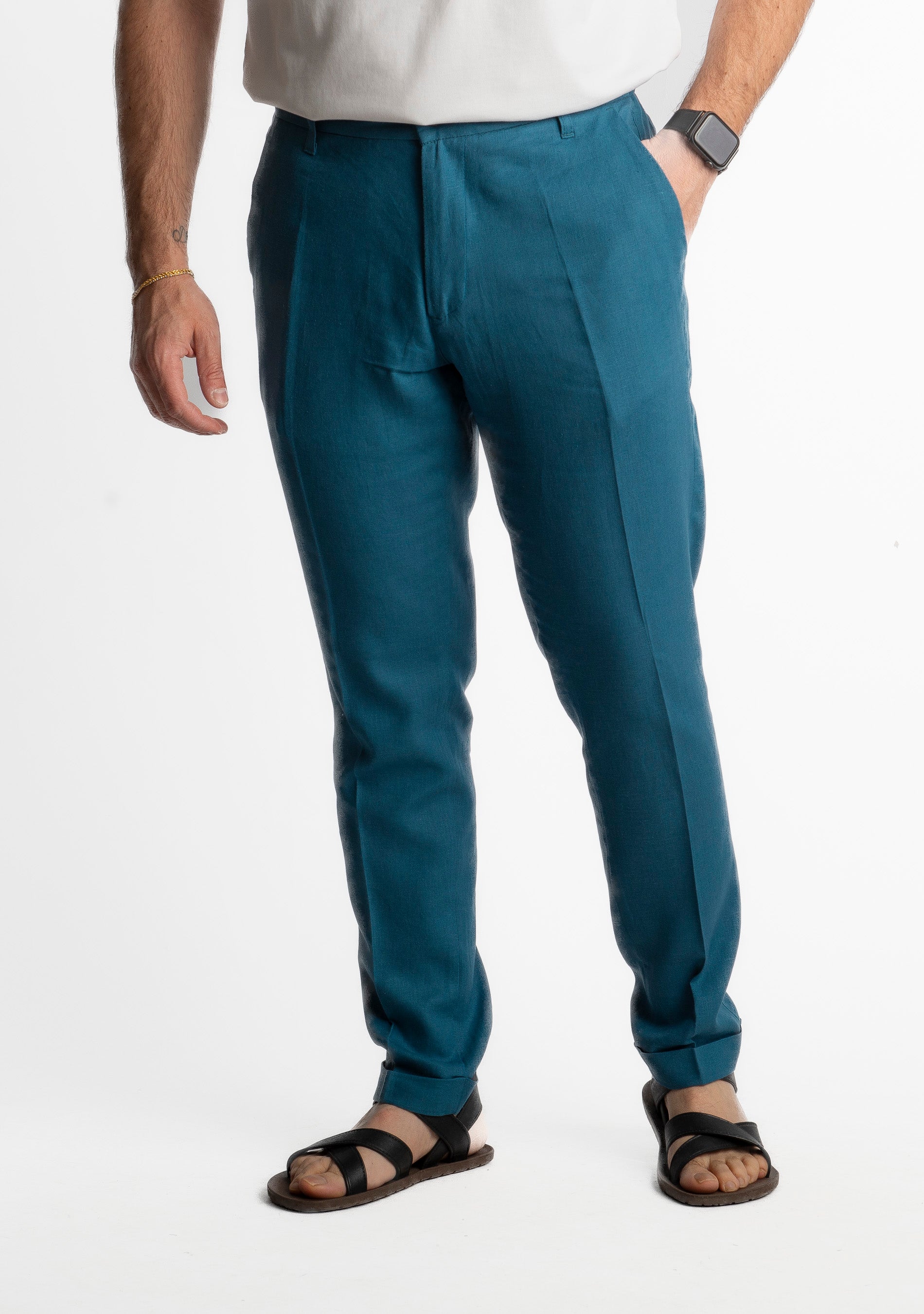 Pantalone in Lino con Elastico TO8007 Ottanio