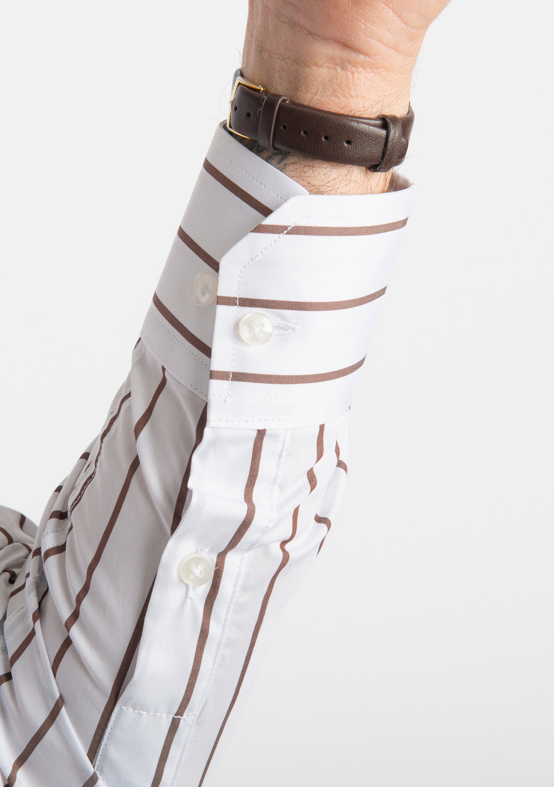 Camicia Fondo Bianco Rigo Marrone