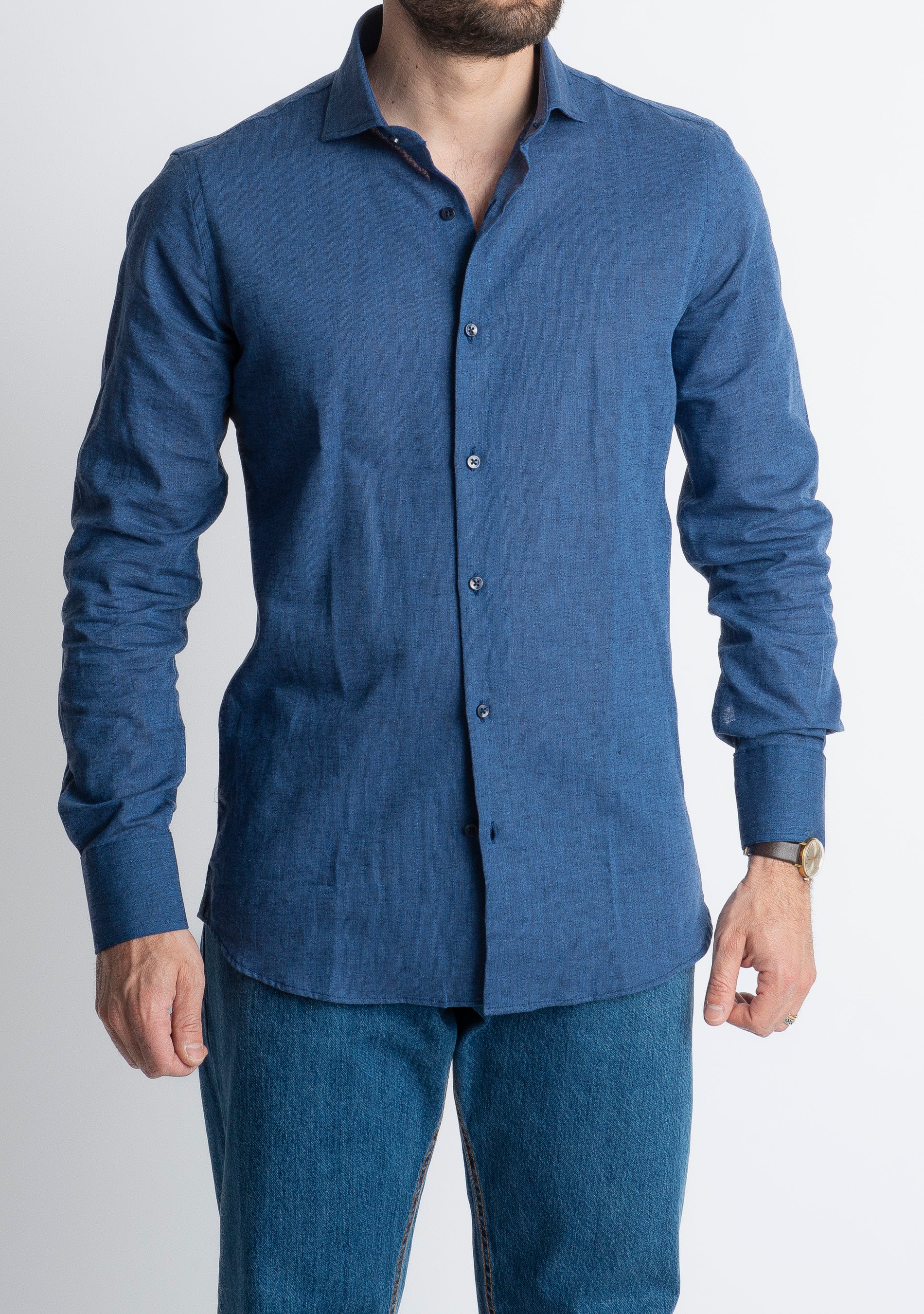 Camicia in Lino Blu Denim