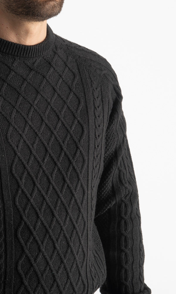 Maglione In Lana Con Treccia Nero