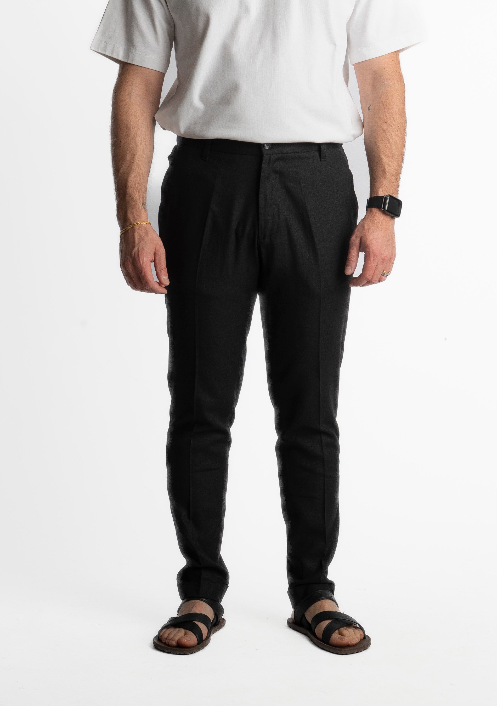 Pantalone in Lino con Elastico TO8007 Nero