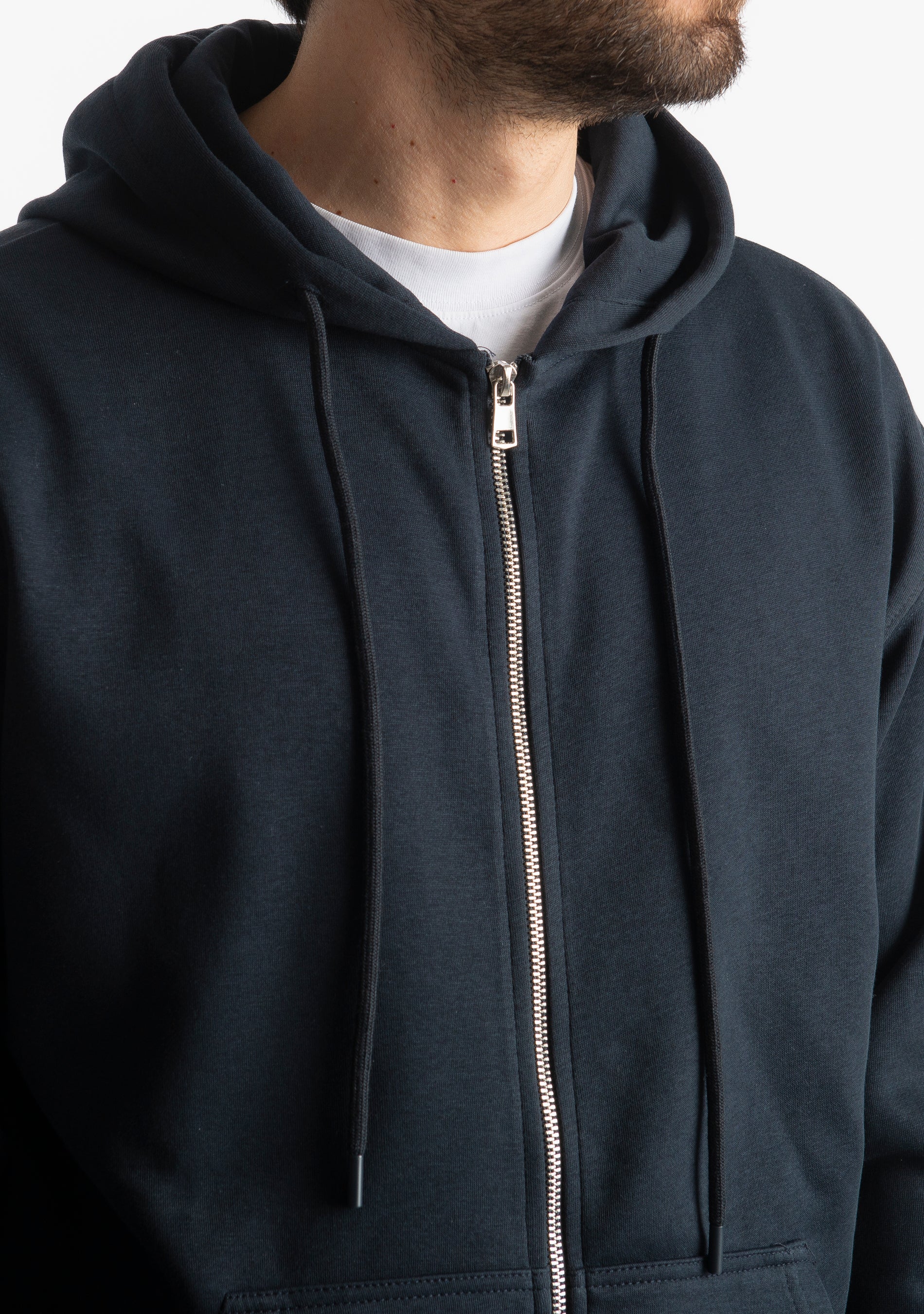 Felpa Basic Con Cappuccio e Cerniera Blu