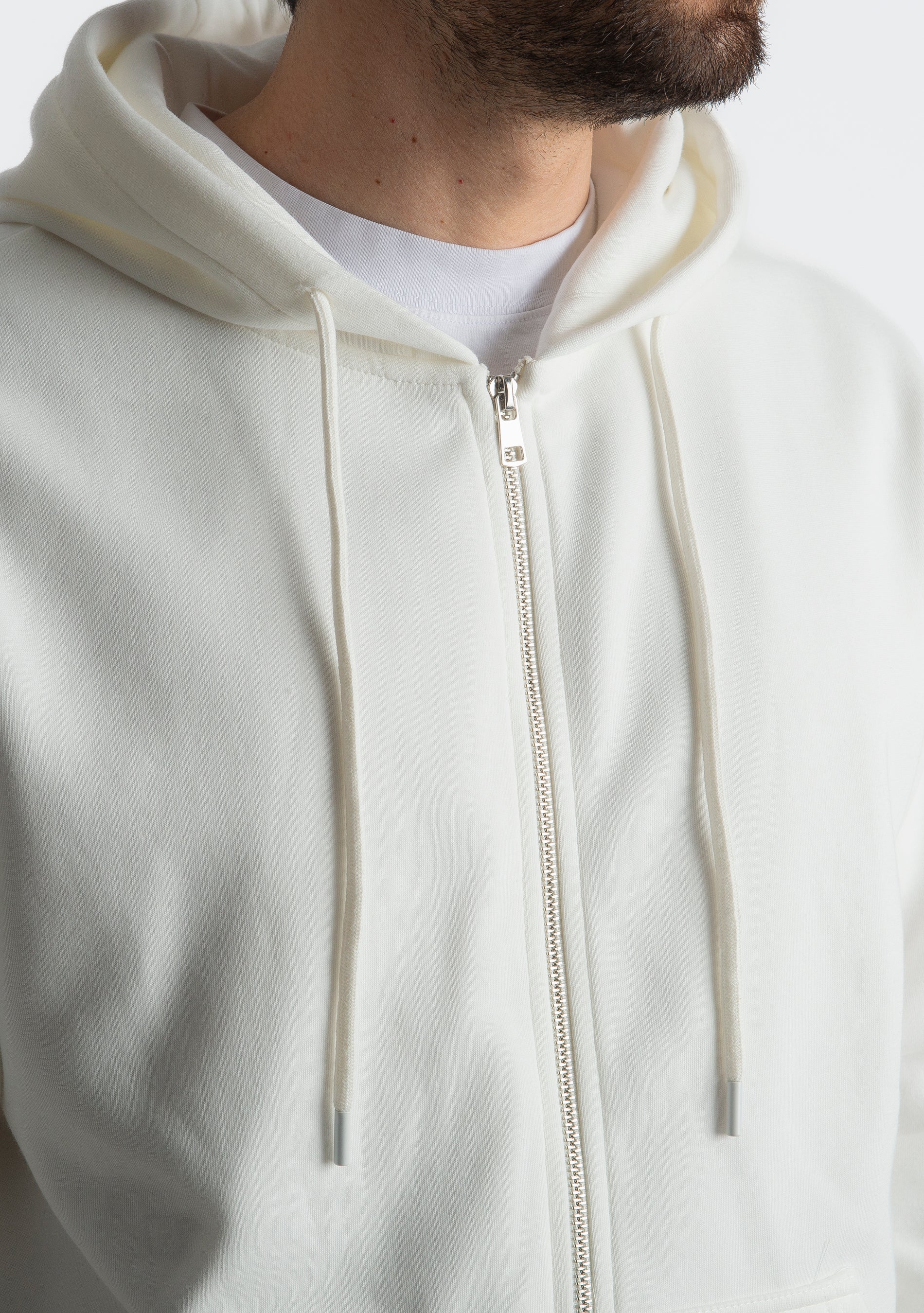 Felpa Basic Con Cappuccio e Cerniera Bianco