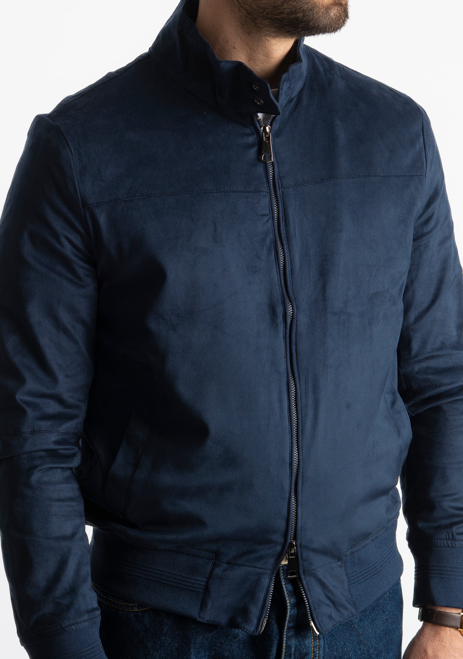Giubbotto Bomber In Camoscio Blu