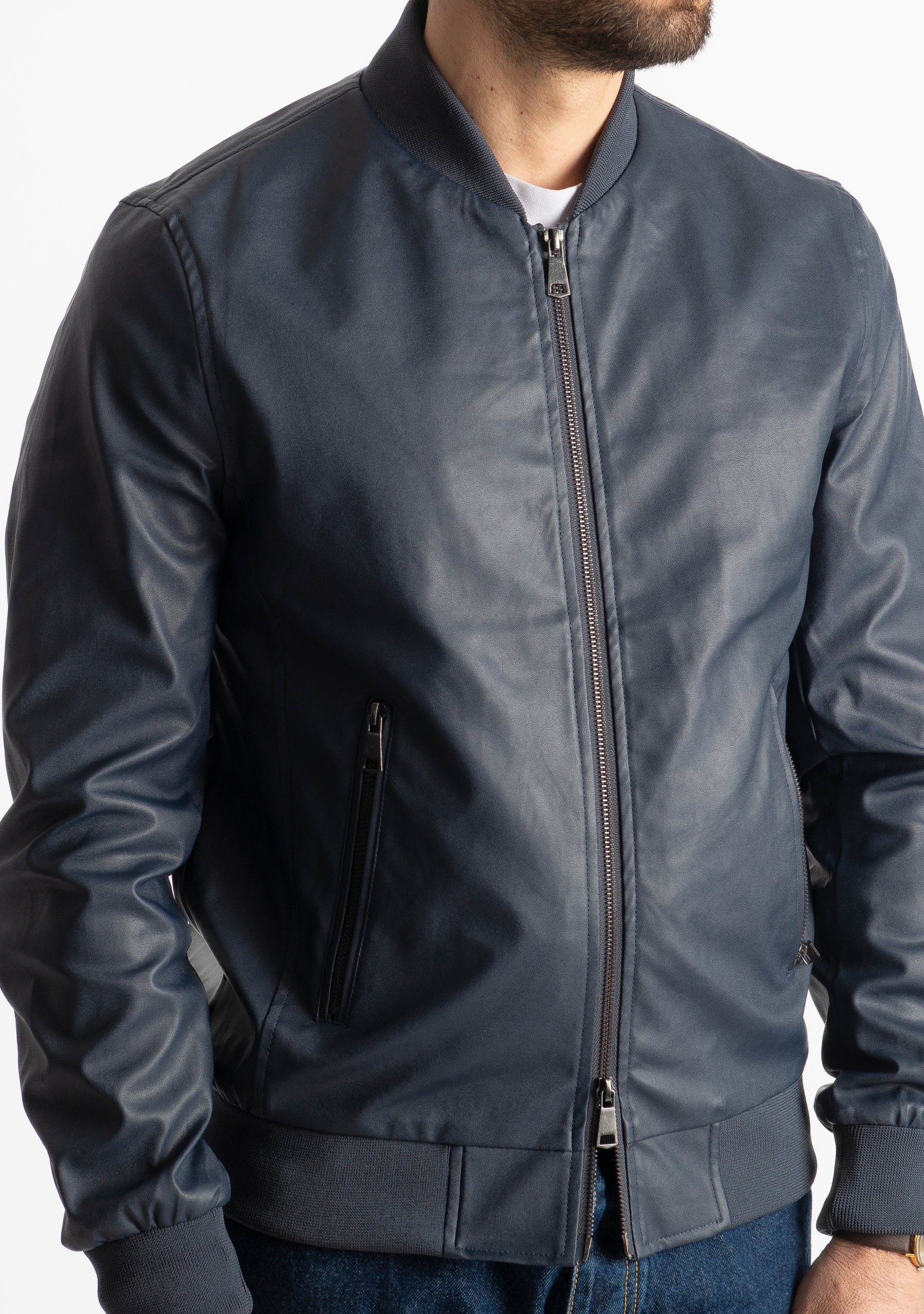Giubbotto Varsity In Ecopelle Blu