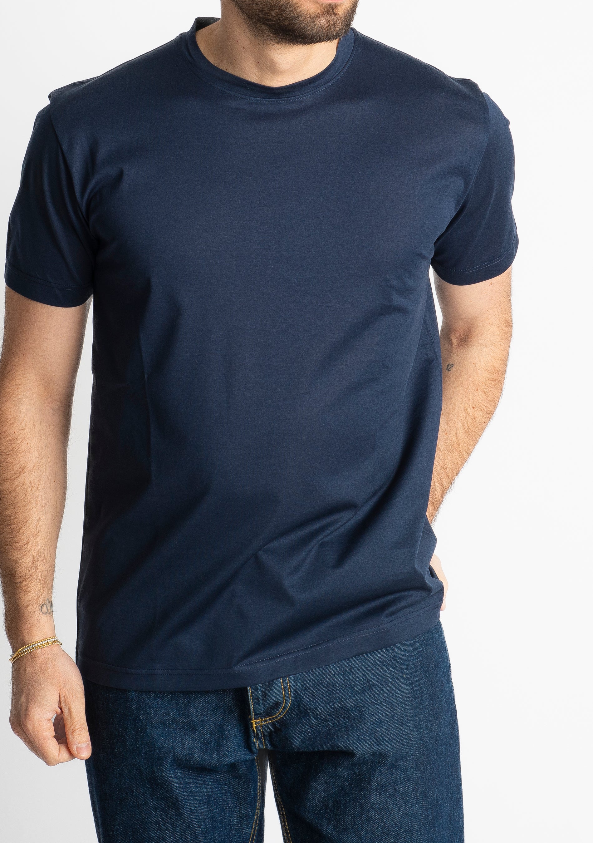 T-shirt In Filo Di Scozia Mercerizzato Blu
