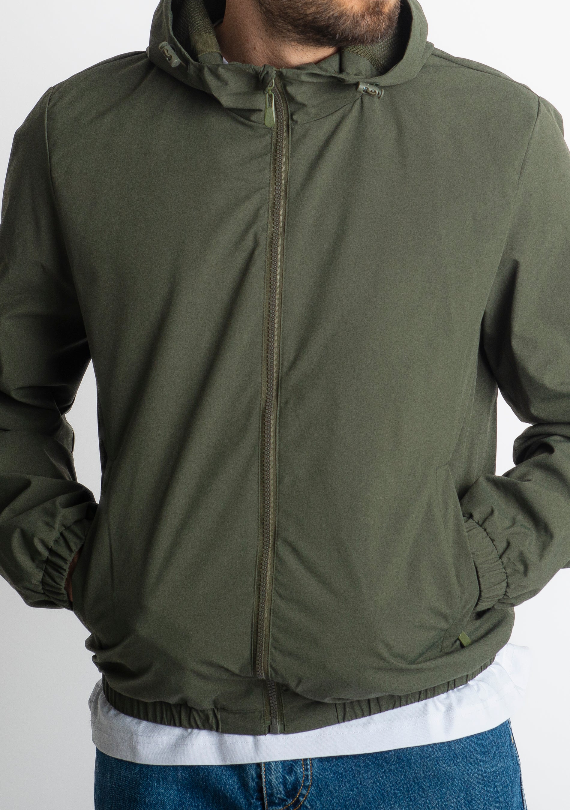 Giacca Antivento con Cappuccio Verde