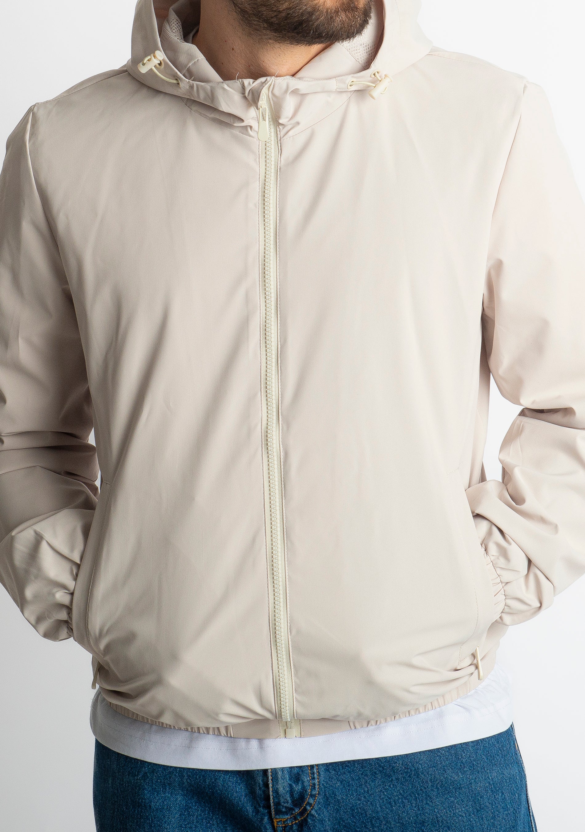 Giacca Antivento con Cappuccio Beige