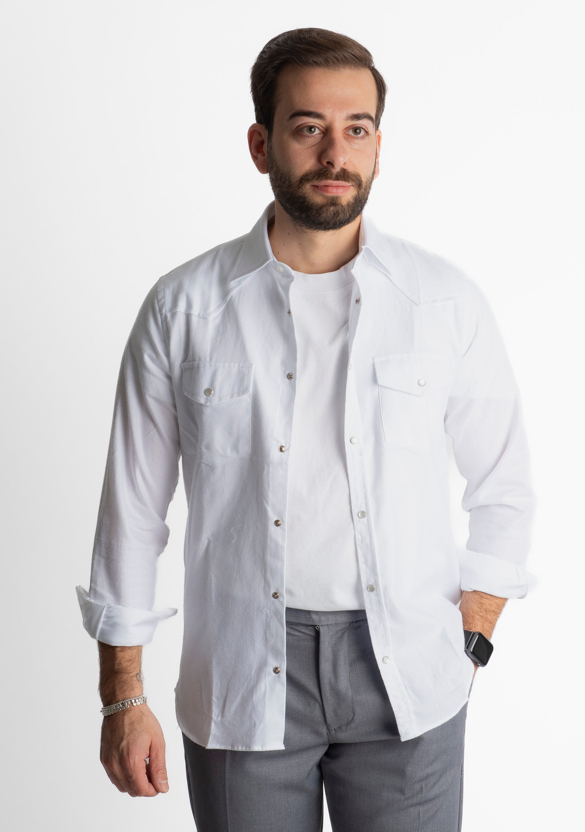 Camicia Texana in Flanella Bianca