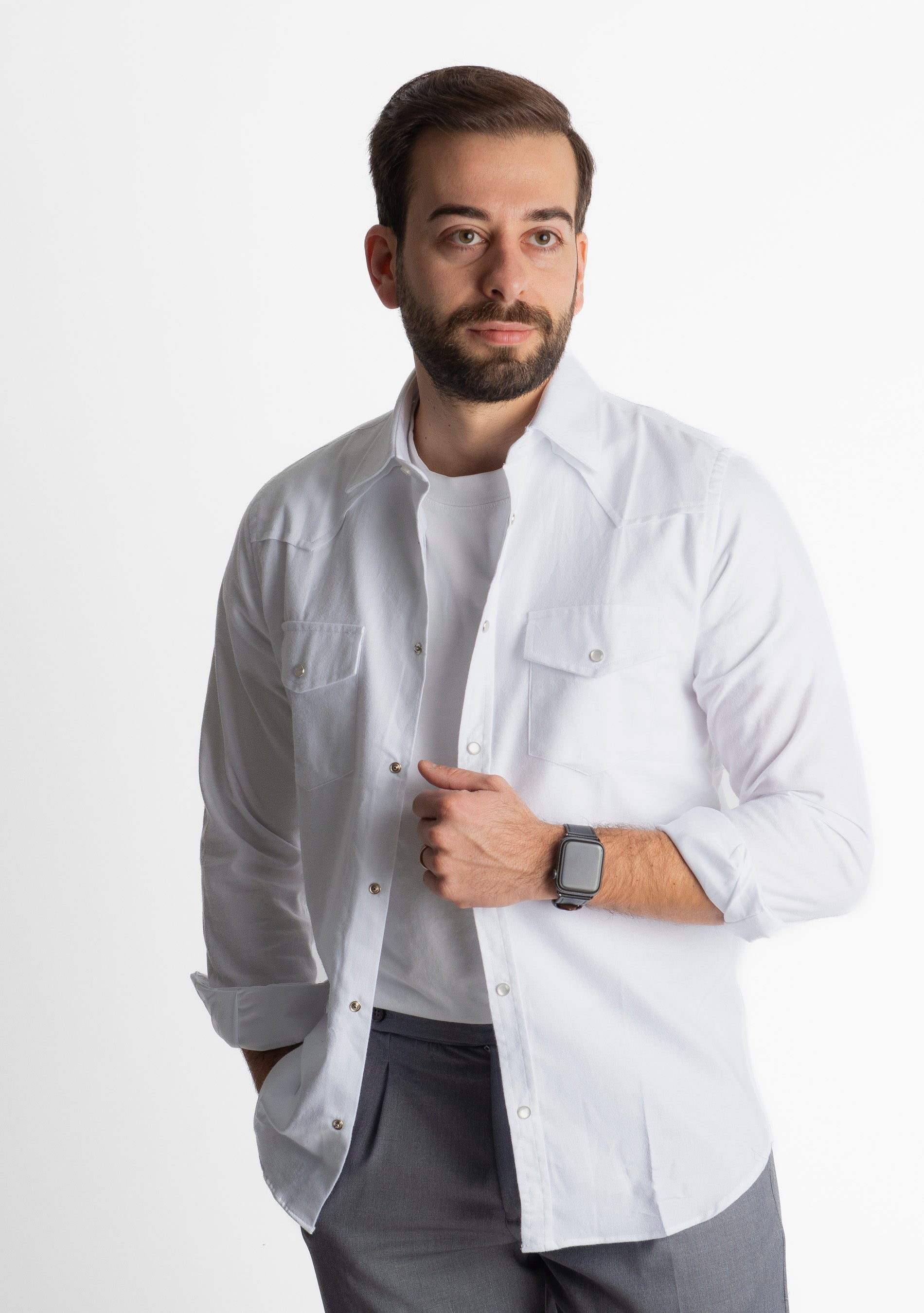 Camicia Texana in Flanella Bianca