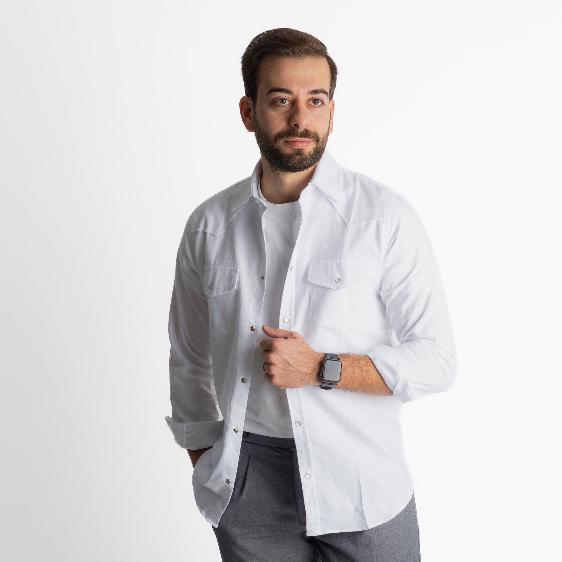 Camicia Texana in Flanella Bianca