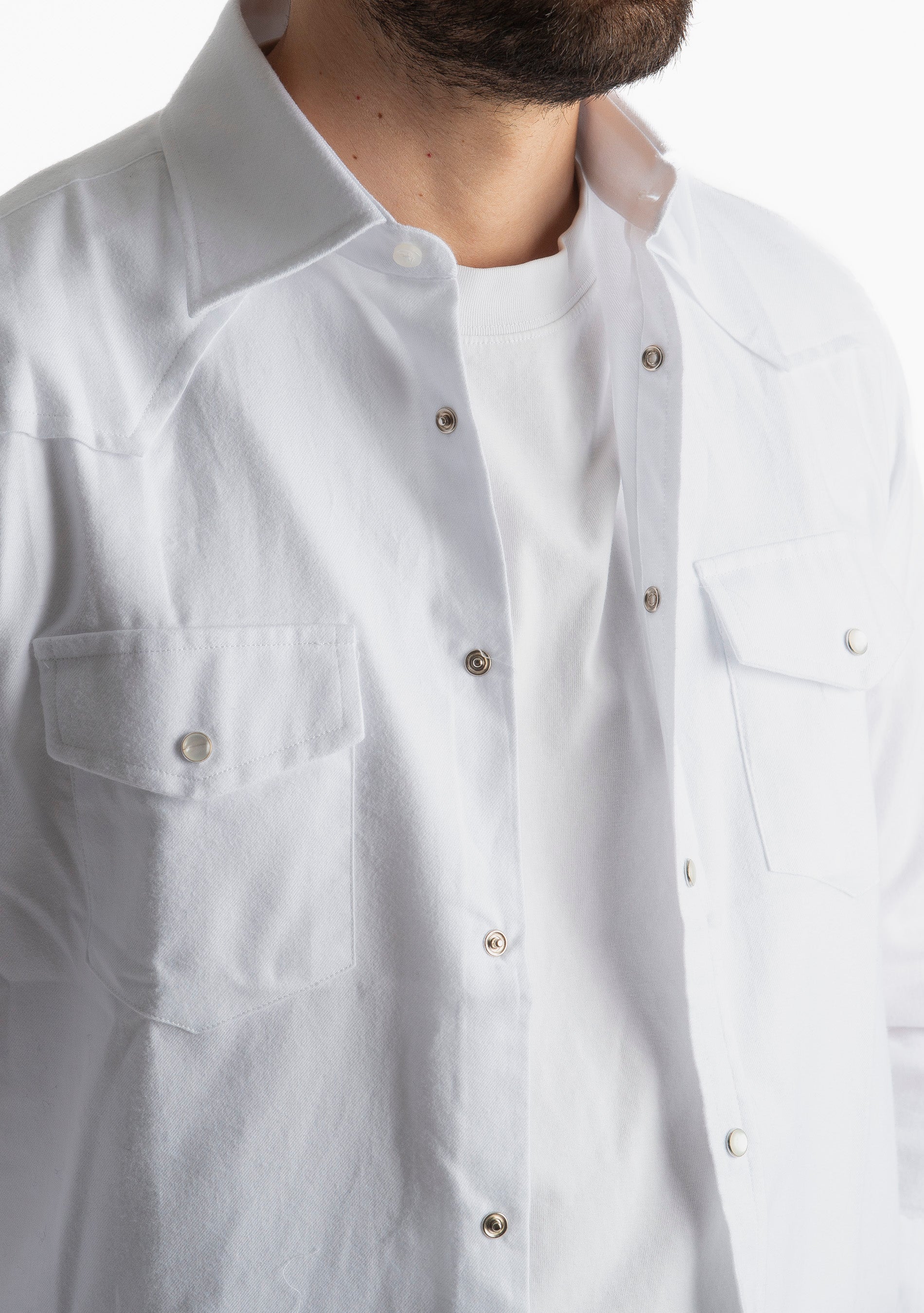 Camicia Texana in Flanella Bianca