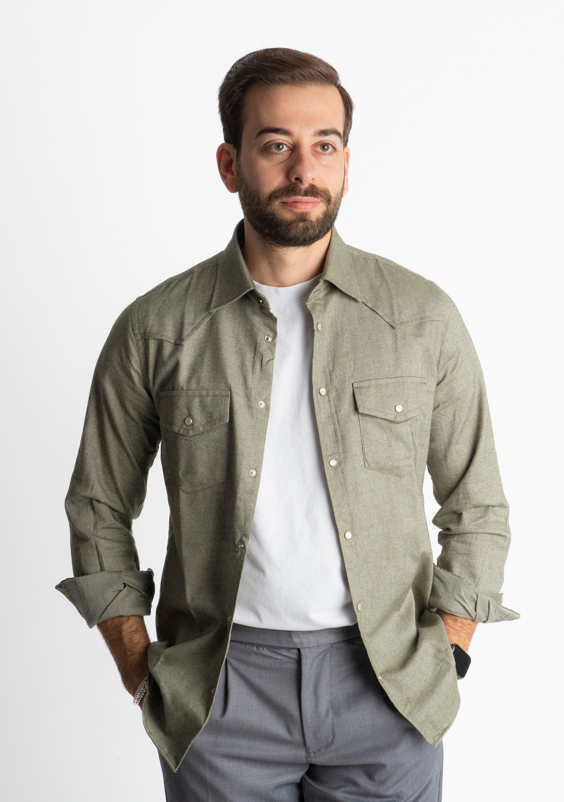 Camicia Texana in Flanella Verde