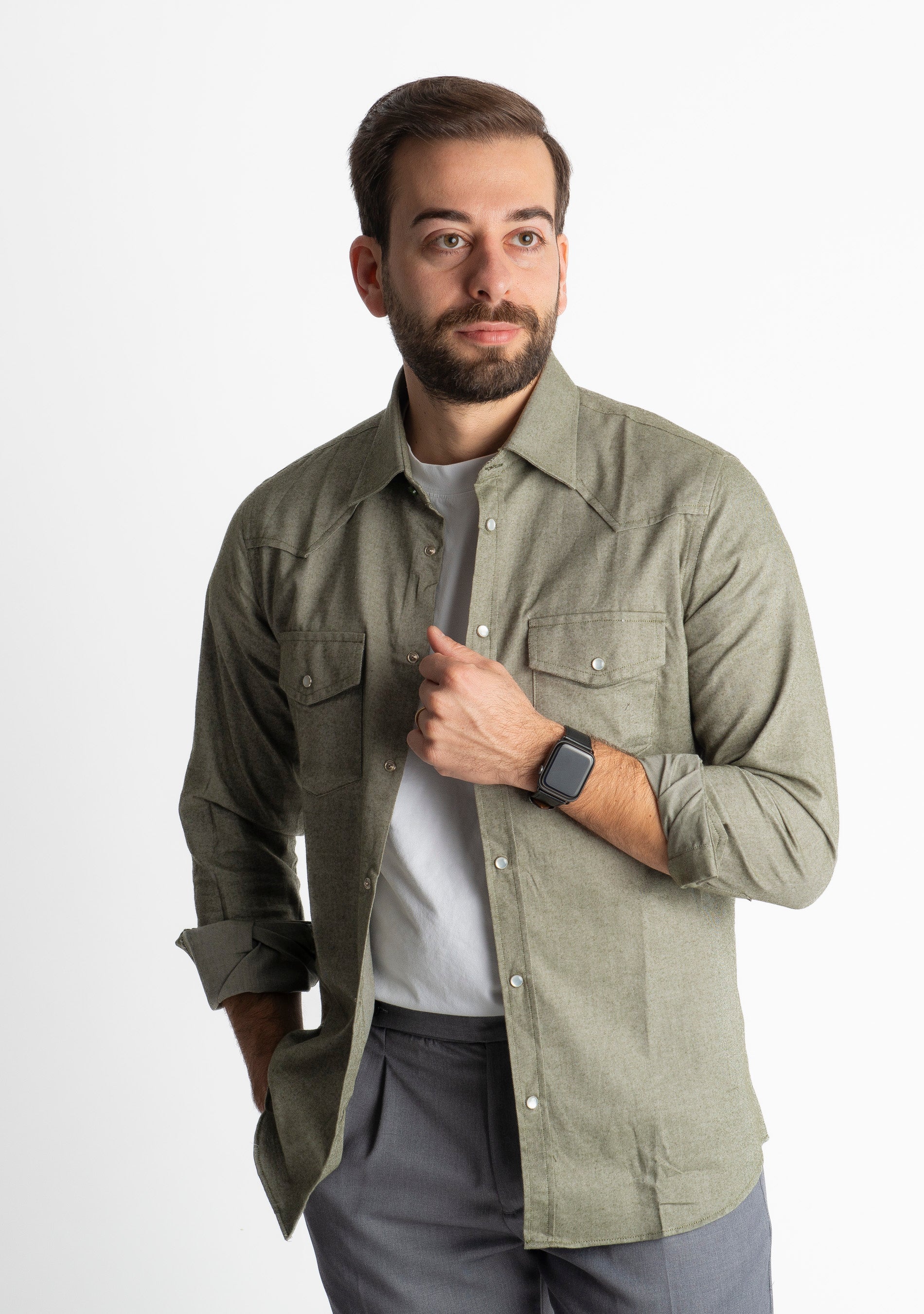 Camicia Texana in Flanella Verde